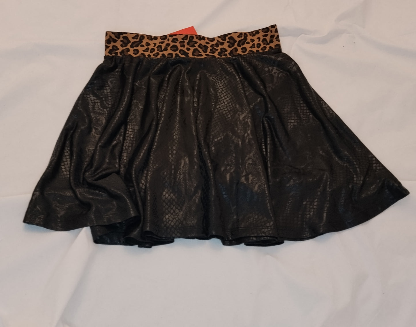 Gonna Donna Nera Effetto Pelle con Fascia Animalier Taglia S Mini Gonna