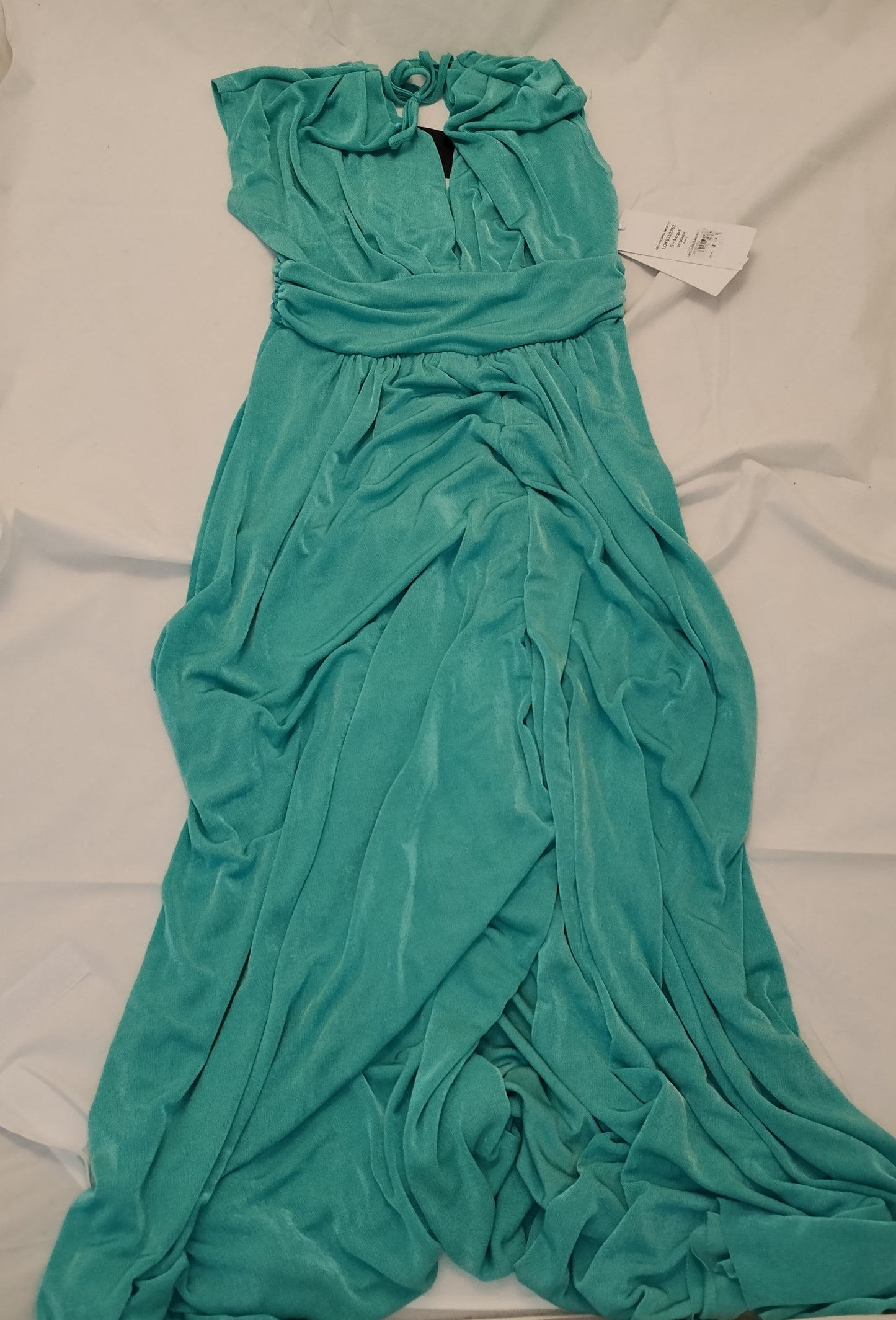 Abito Lungo Donna Lokita Turchese Elegante Scollo Profondo Taglia S Nuovo con Cartellino