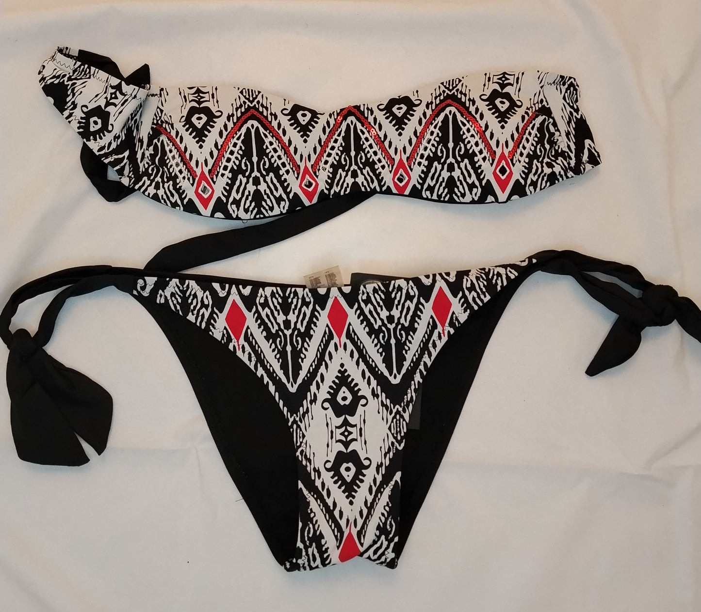 Bikini Donna Power Flower Fantasia Etnica Fascia con Slip Laccetti Taglia 40