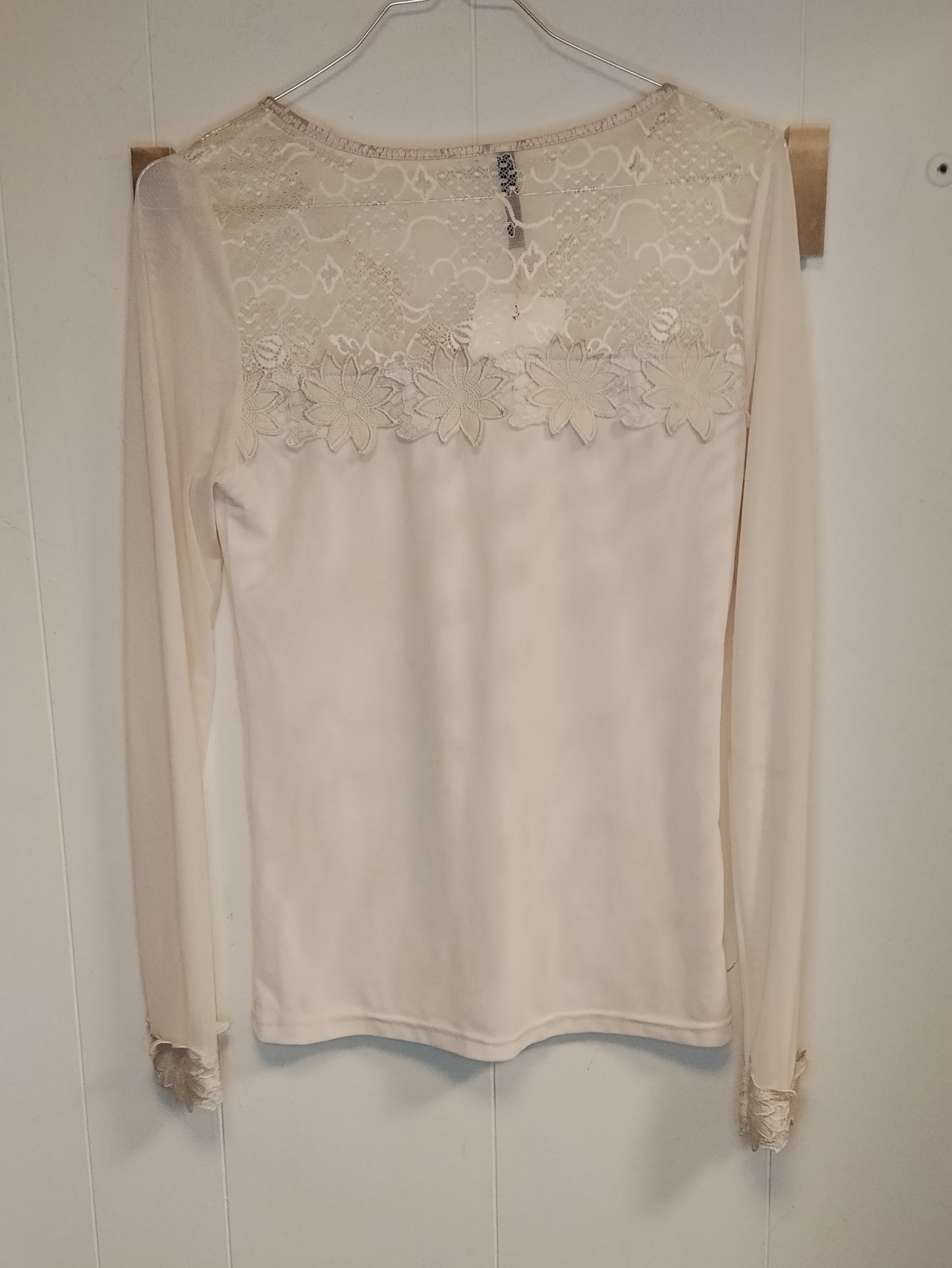 Maglia Donna Paccio Beige Pizzo Elegante Manica Lunga Taglia M