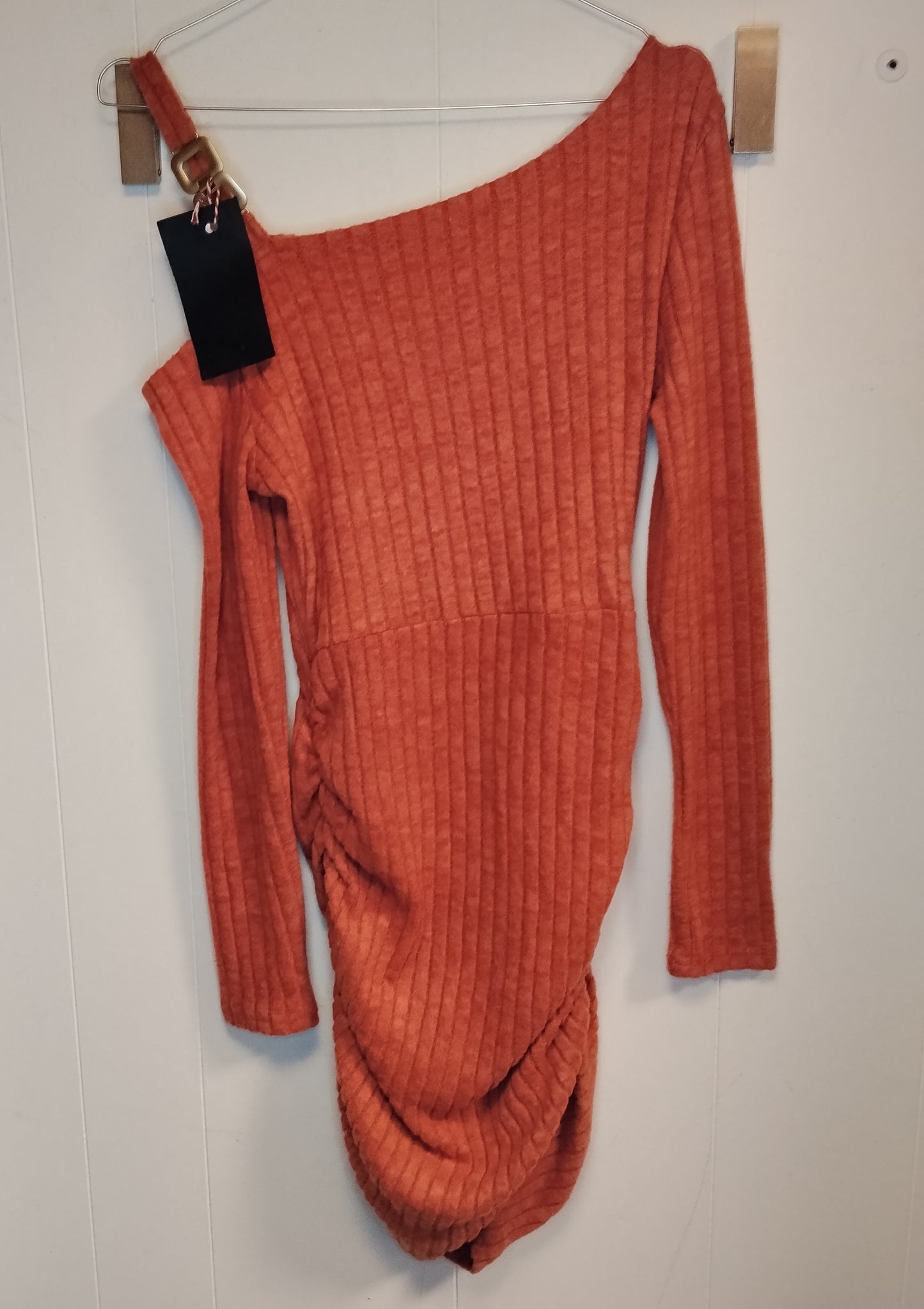 Vestito Donna Arancione Monospalla Drappeggiato Aderente Taglia M