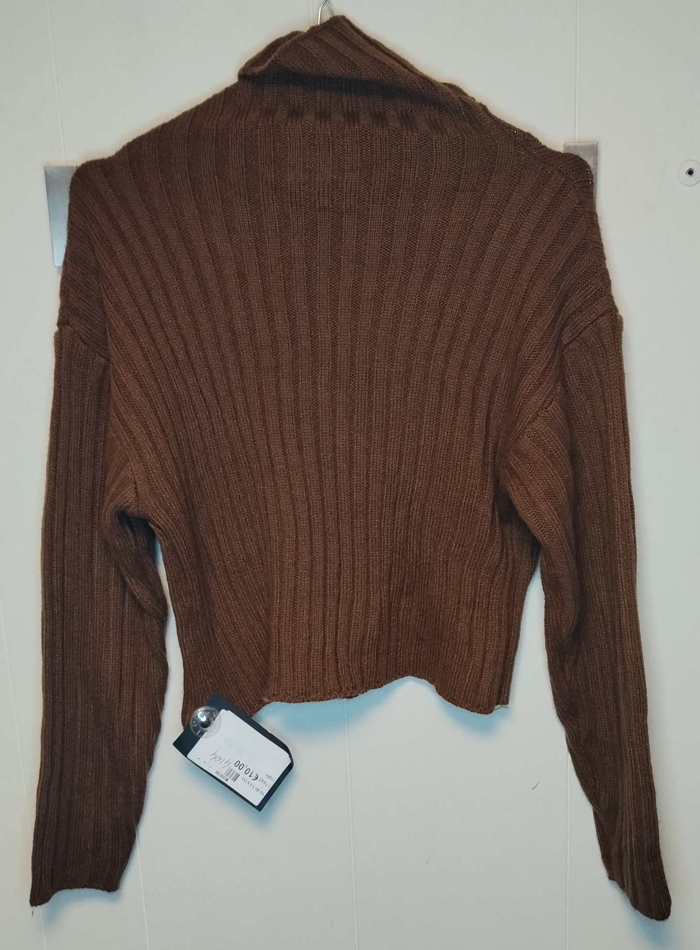 Maglione Donna Marrone Cropped Coste Collo Alto Taglia S