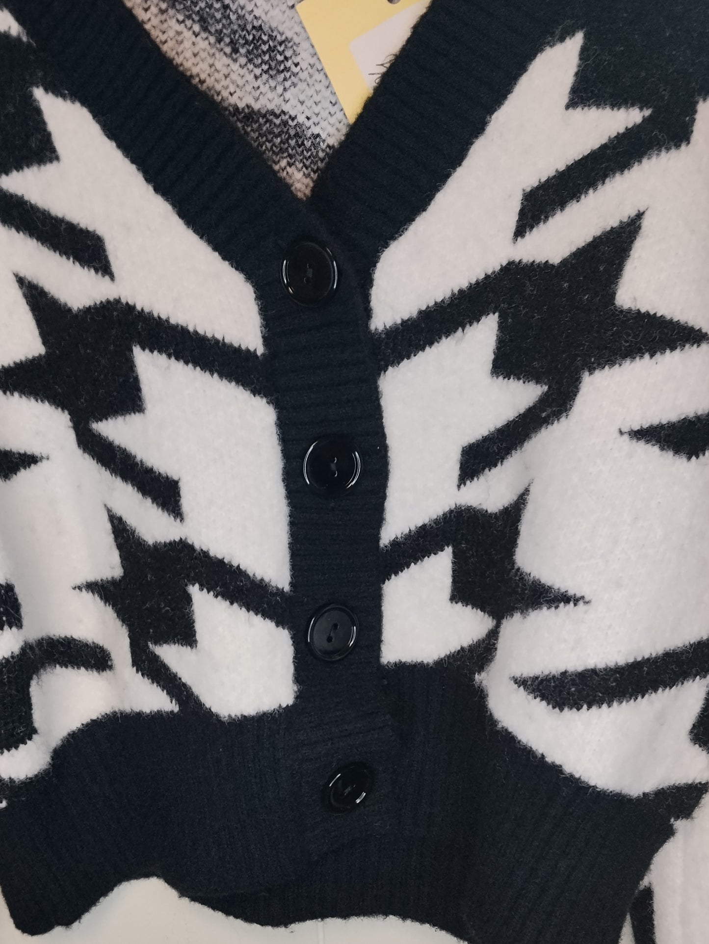Cardigan Donna Bershka Bianco Nero Fantasia Cropped Taglia S