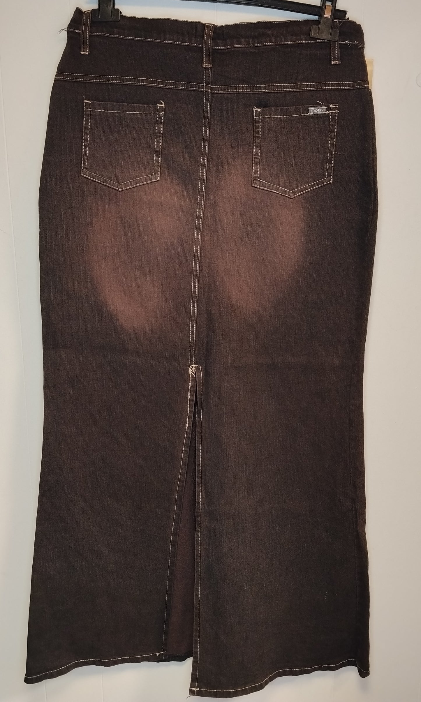 Gonna Lunga Donna Motivi Denim Marrone Taglia 46 Spacco Frontale Casual Vintage Ottime Condizioni