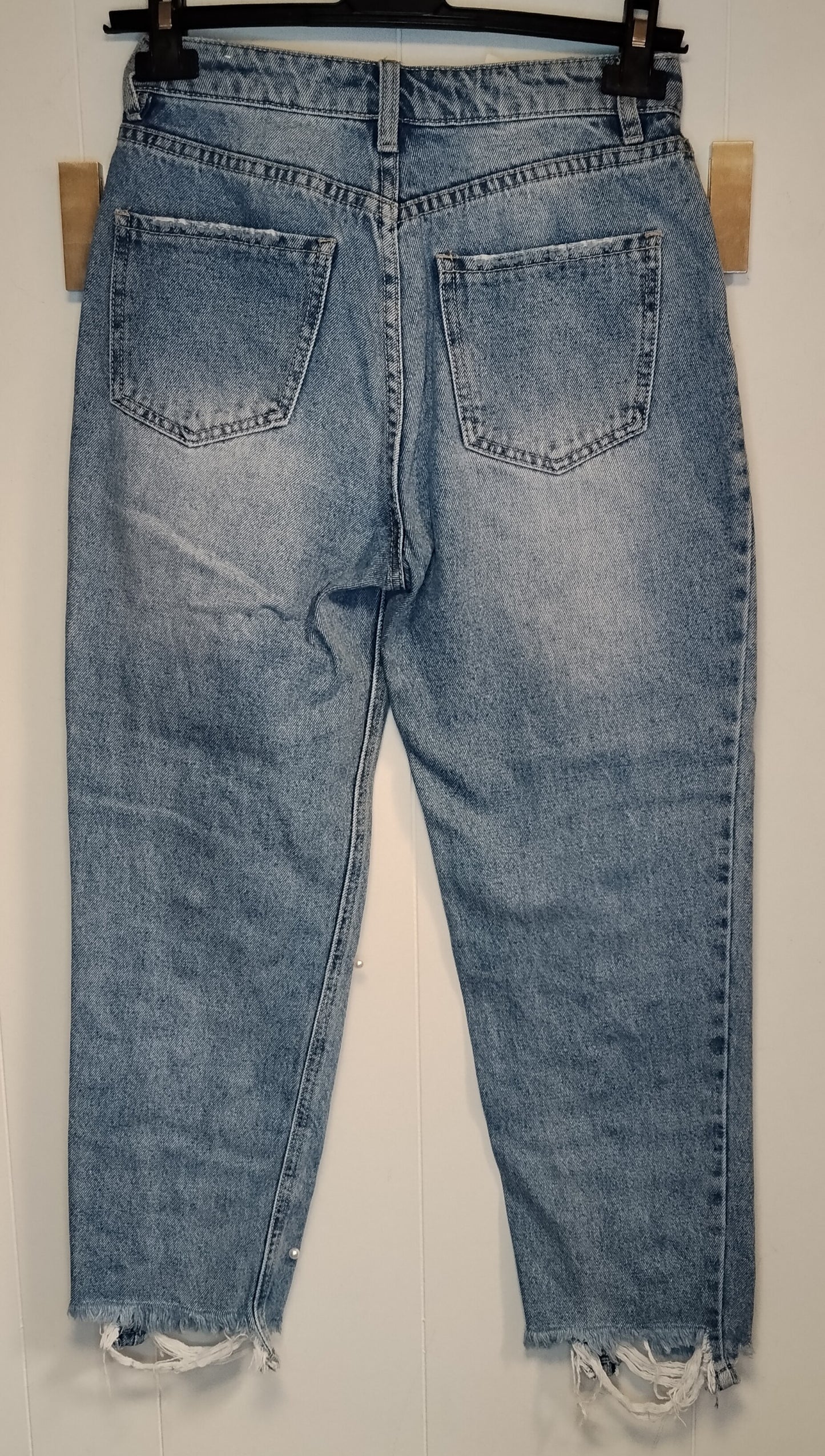 Jeans Donna Pimkie Denim Chiaro Strappati con Perline Taglia 38 Mom Fit Vintage Y2K Ottime Condizioni