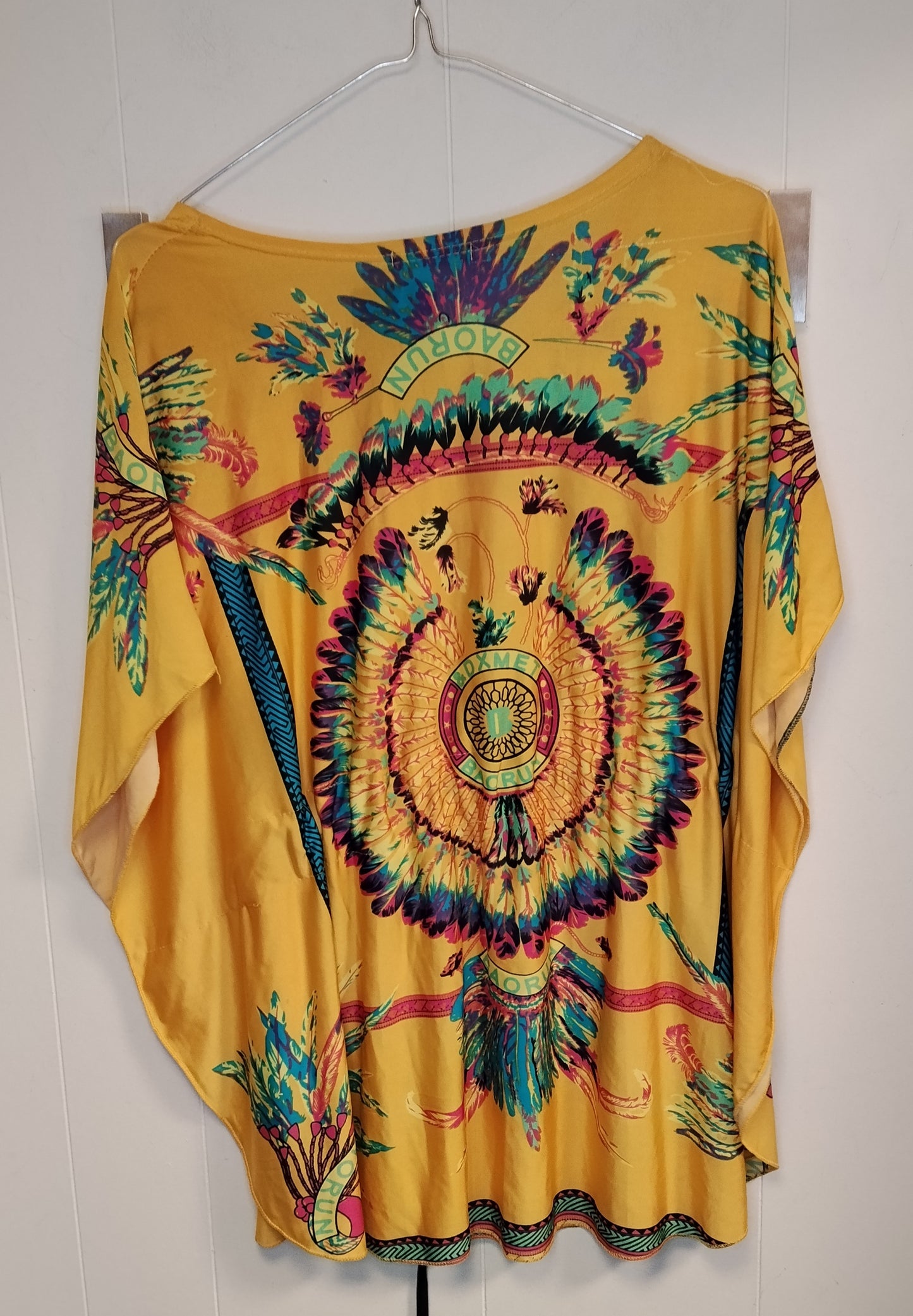 Copricostume Donna Giallo Fantasia Etnica Taglia XL Caftano Mare Leggero Estate