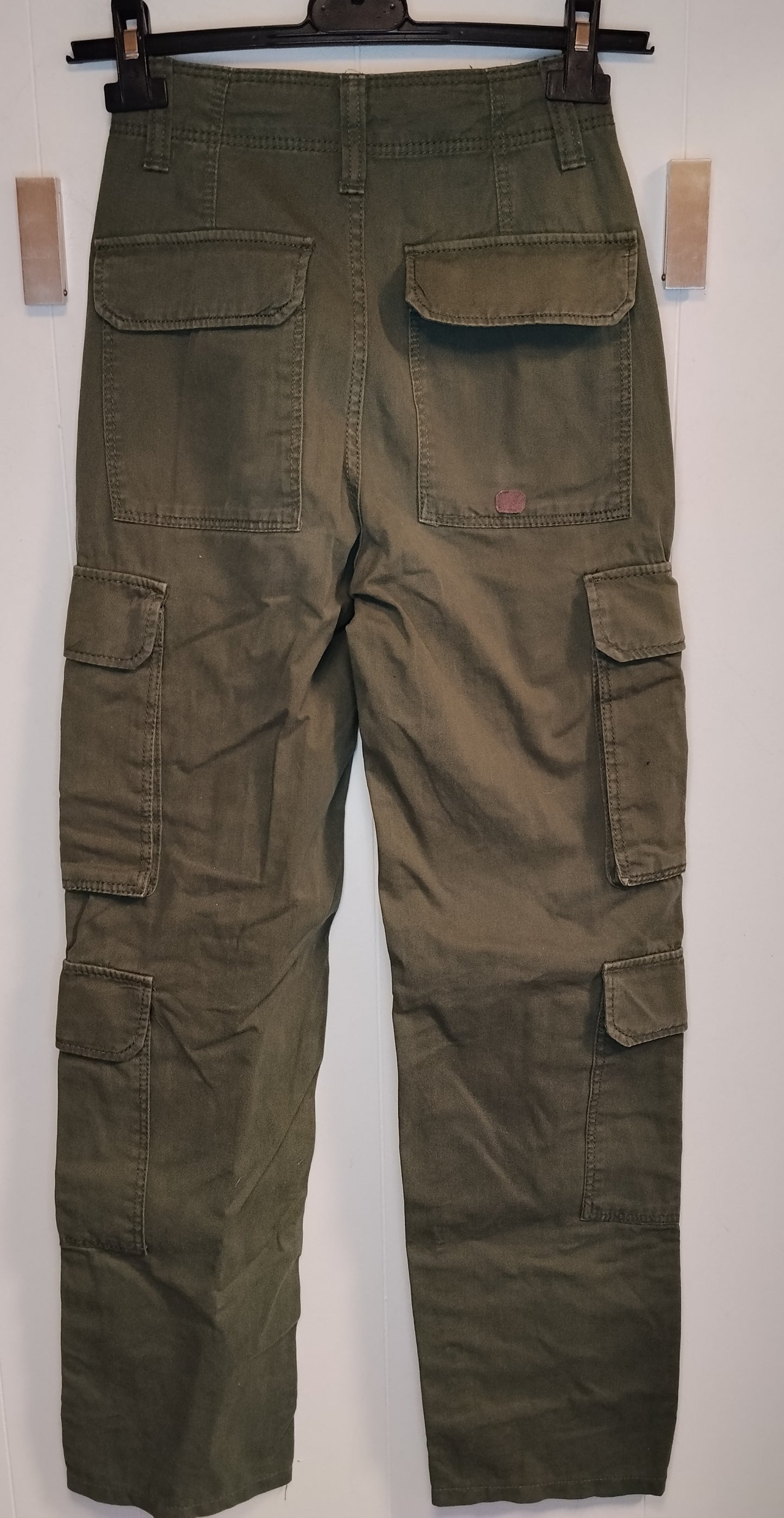 Pantaloni Cargo Donna Bershka Taglia 36 Verde Militare Tasche Utility
