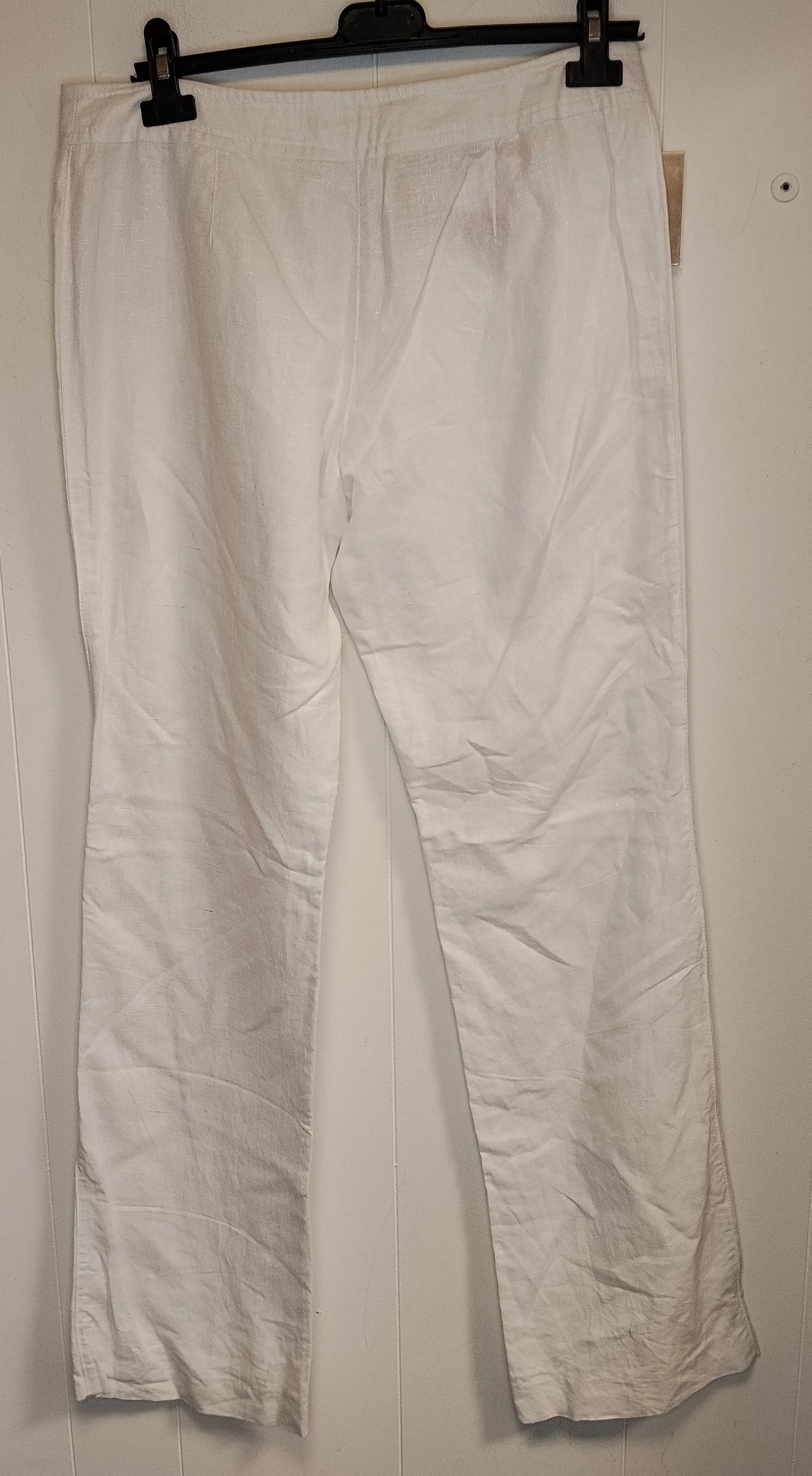 Pantalone Bianco Motivi Taglia L Donna Cotone Estivo Gamba Dritta