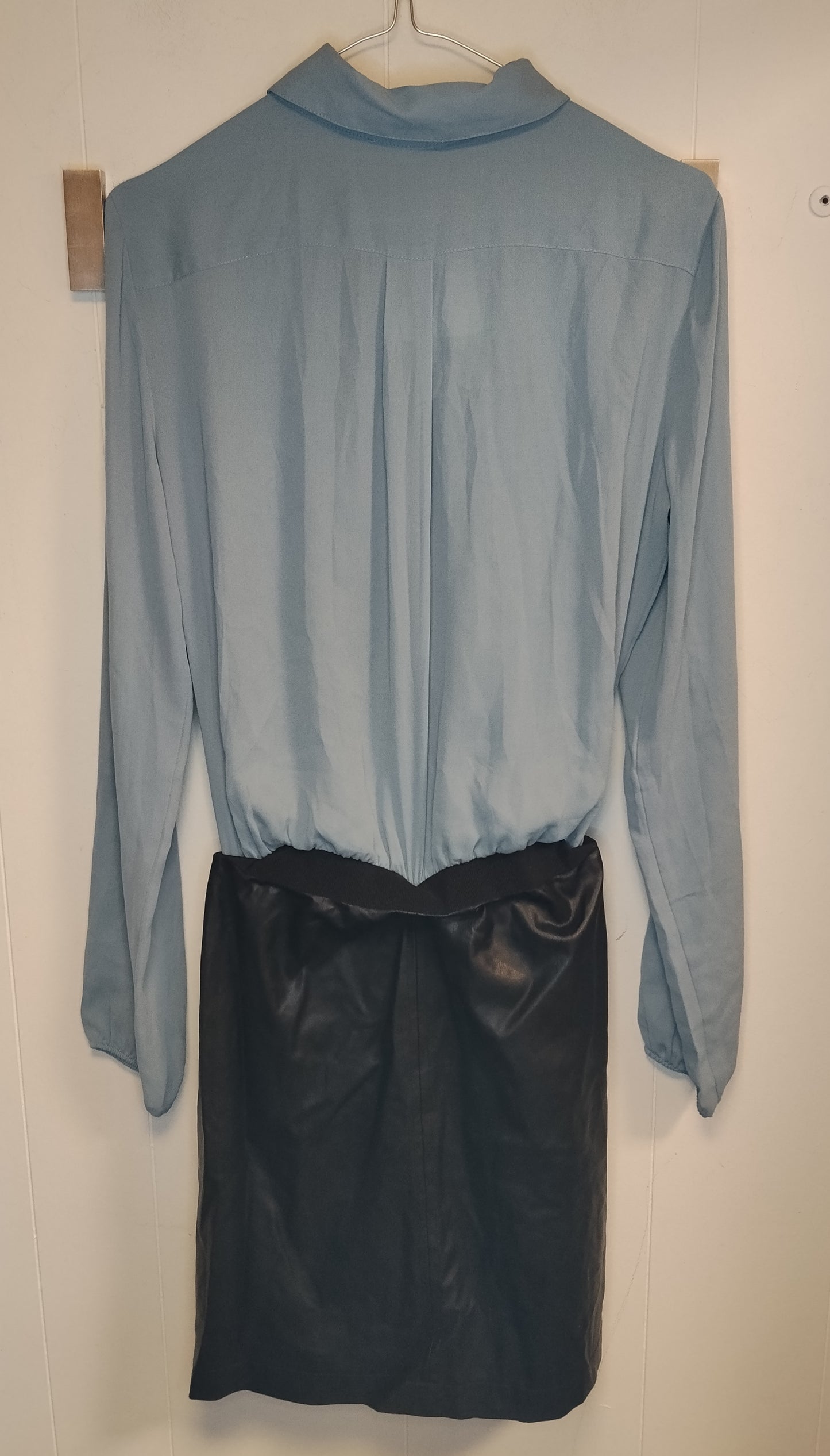 Abito Donna Patrizia Pepe Taglia 42 Azzurro con Dettagli Nero Effetto Pelle Elegante