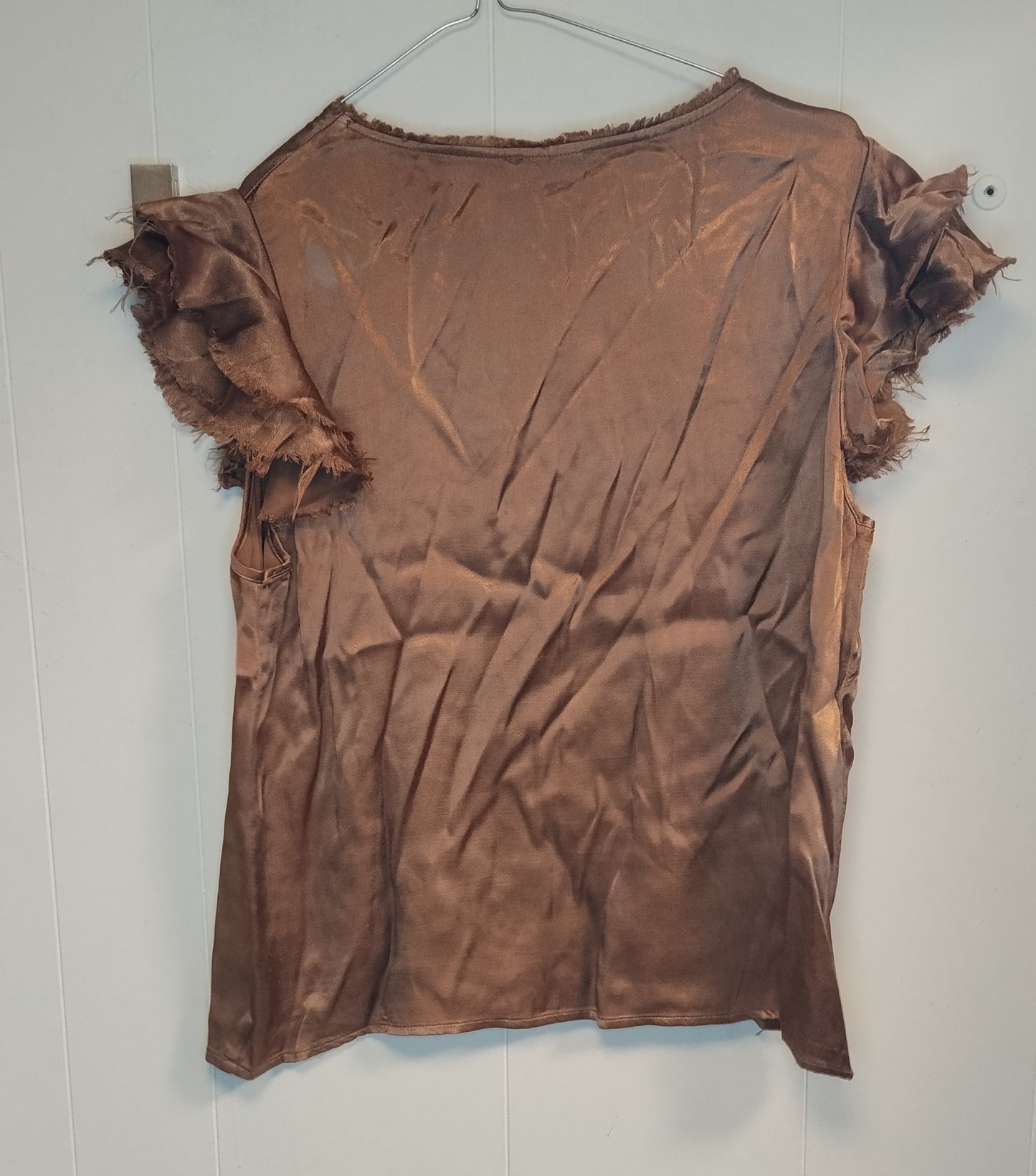 Blusa Donna Dixie Satinata Marrone Taglia L Maniche Volant