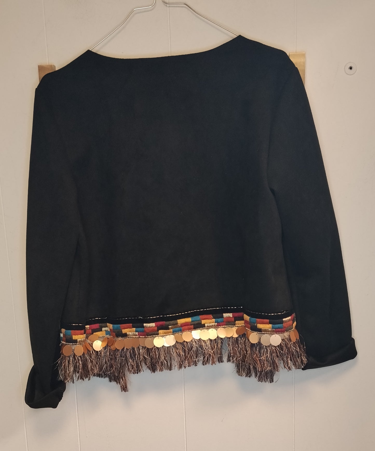 Giacca Pittarello donna taglia L nera con frange e paillettes