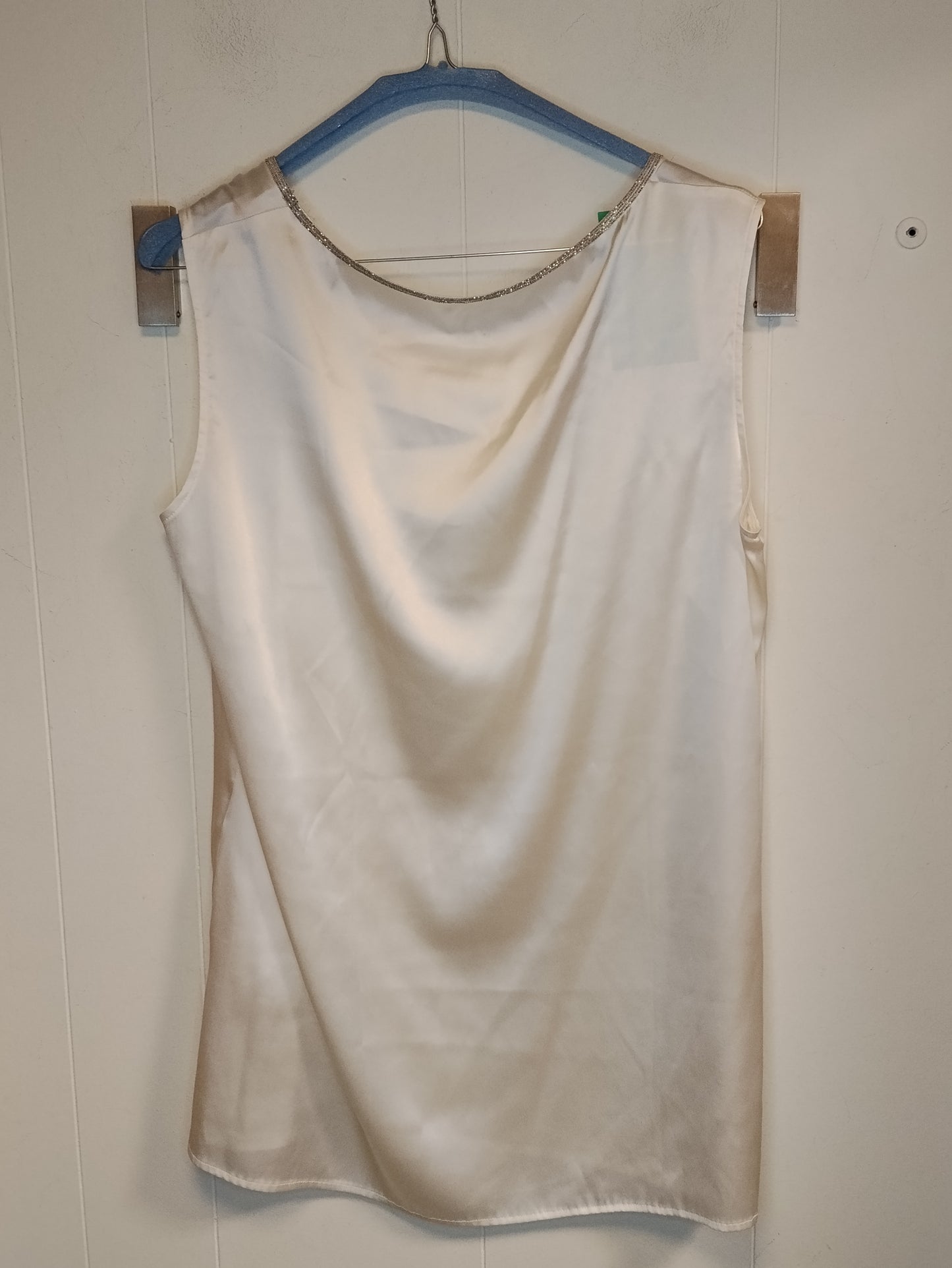Top Donna Beige Satinato con Strass Taglia L XL