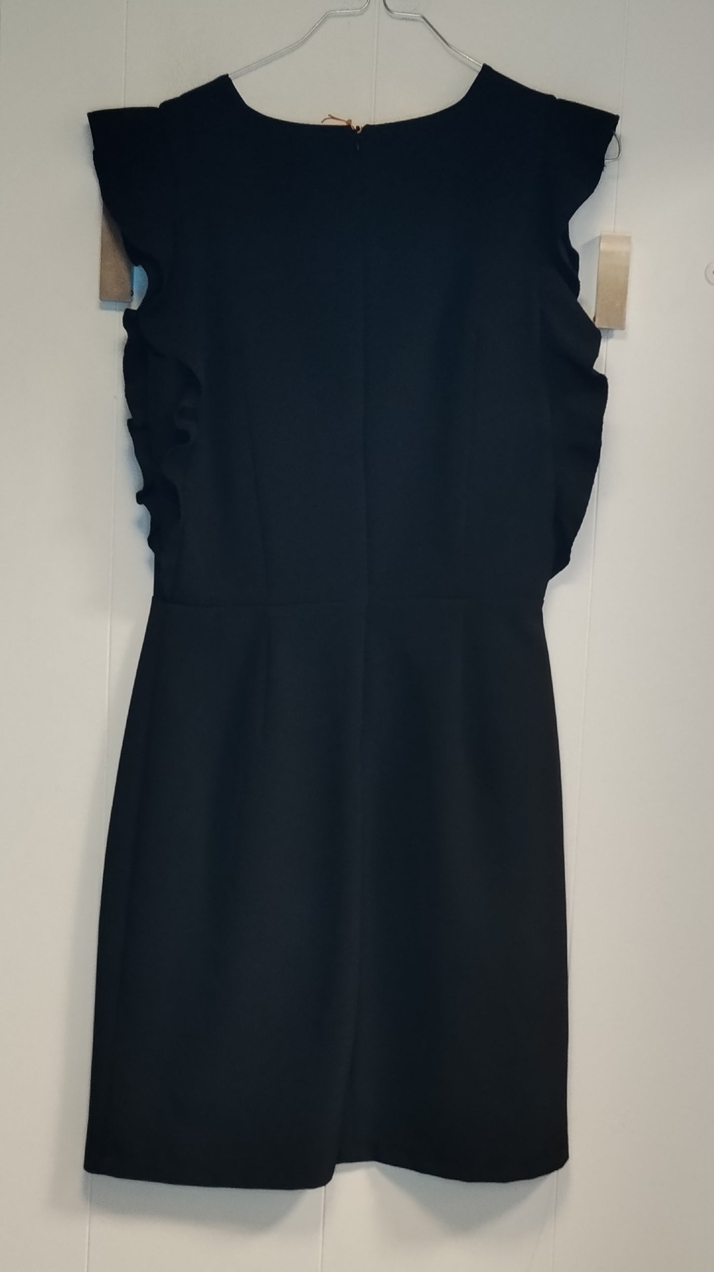 Vestito Donna Nero Elegante Taglia M Tubino Midi con Volant sulle Spalle