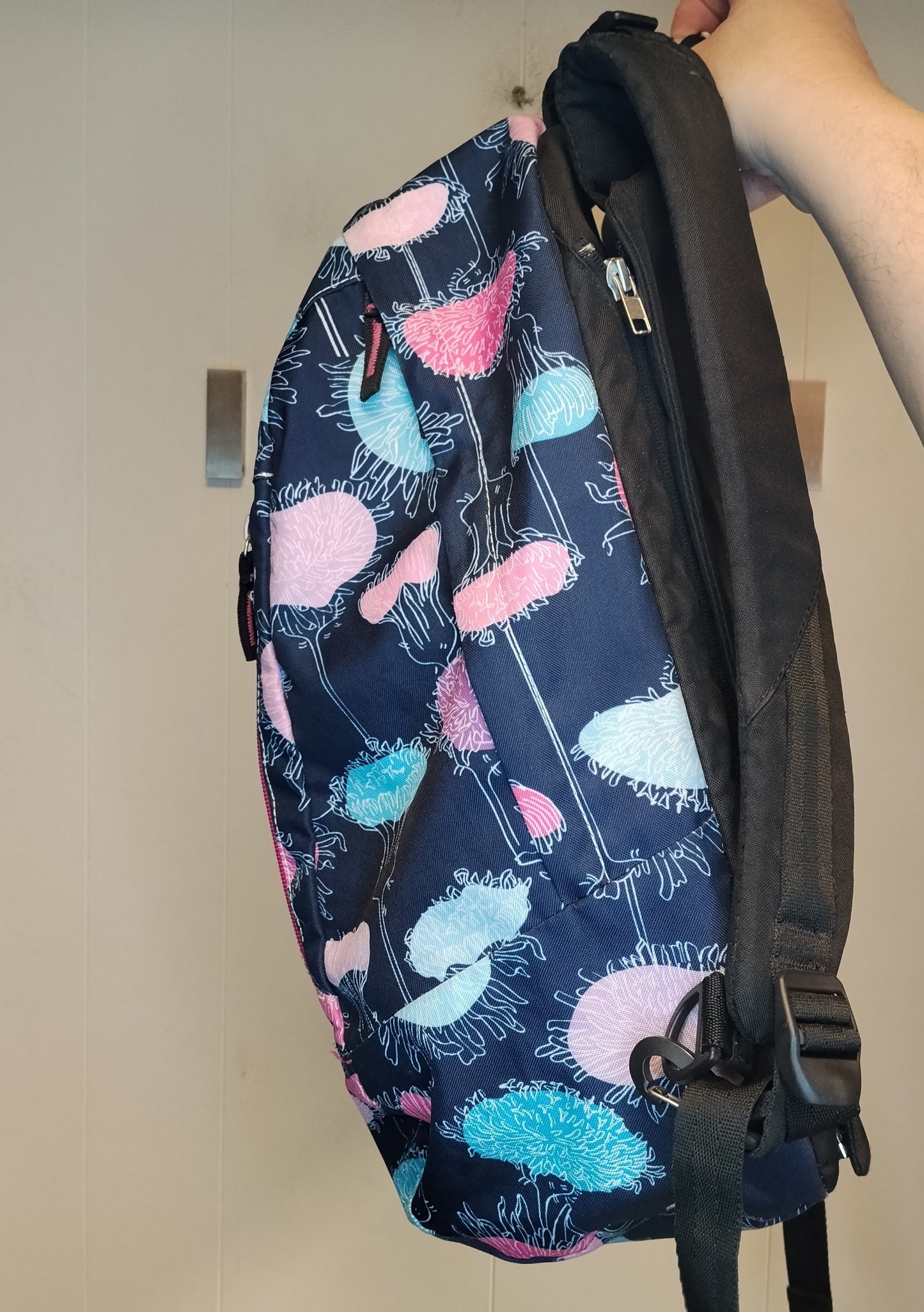 Zaino Invicta Fantasia Floreale Blu Rosa 34x45x17 cm Backpack Scuola Tempo Libero