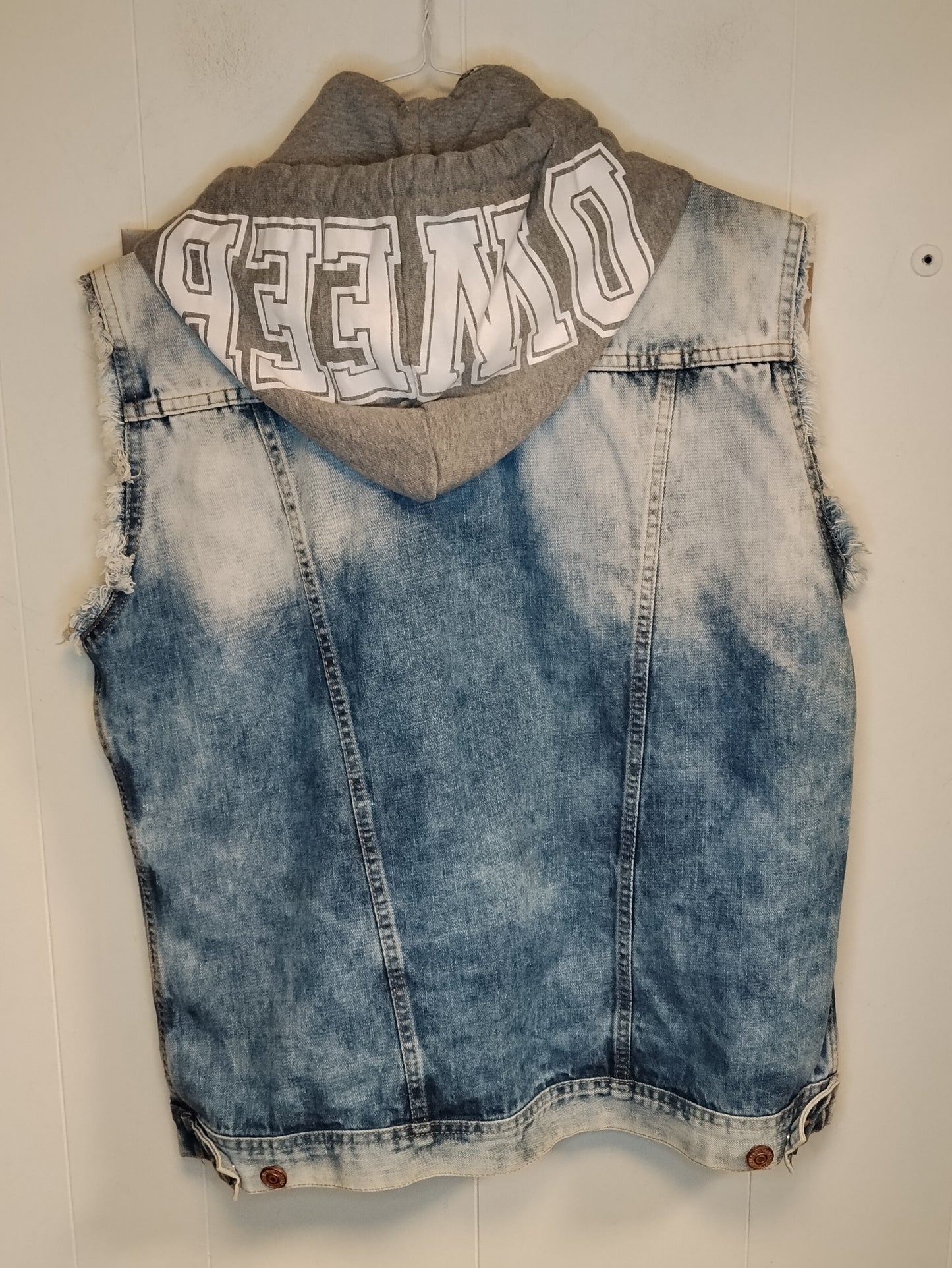 Gilet Jeans Donna Alcott XL con Cappuccio Grigio Denim Delavé Smanicato