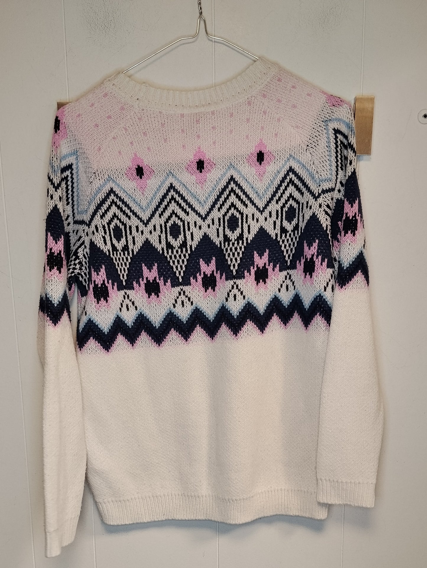 Maglione Donna H&M Fantasia Jacquard Bianco Rosa Blu Taglia S
