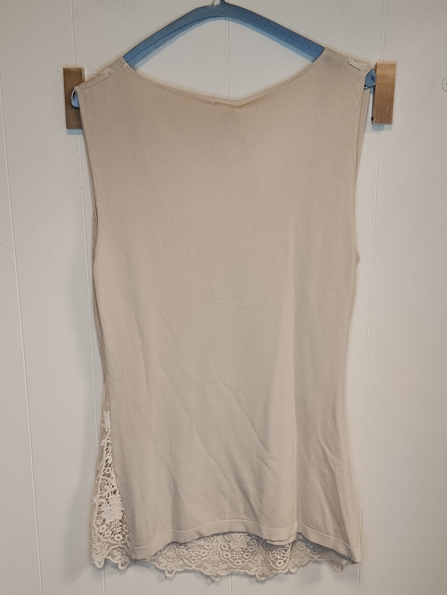 Top Donna Nihy Beige con Pizzo e Tulle Ricamato Taglia L 50 Elegante