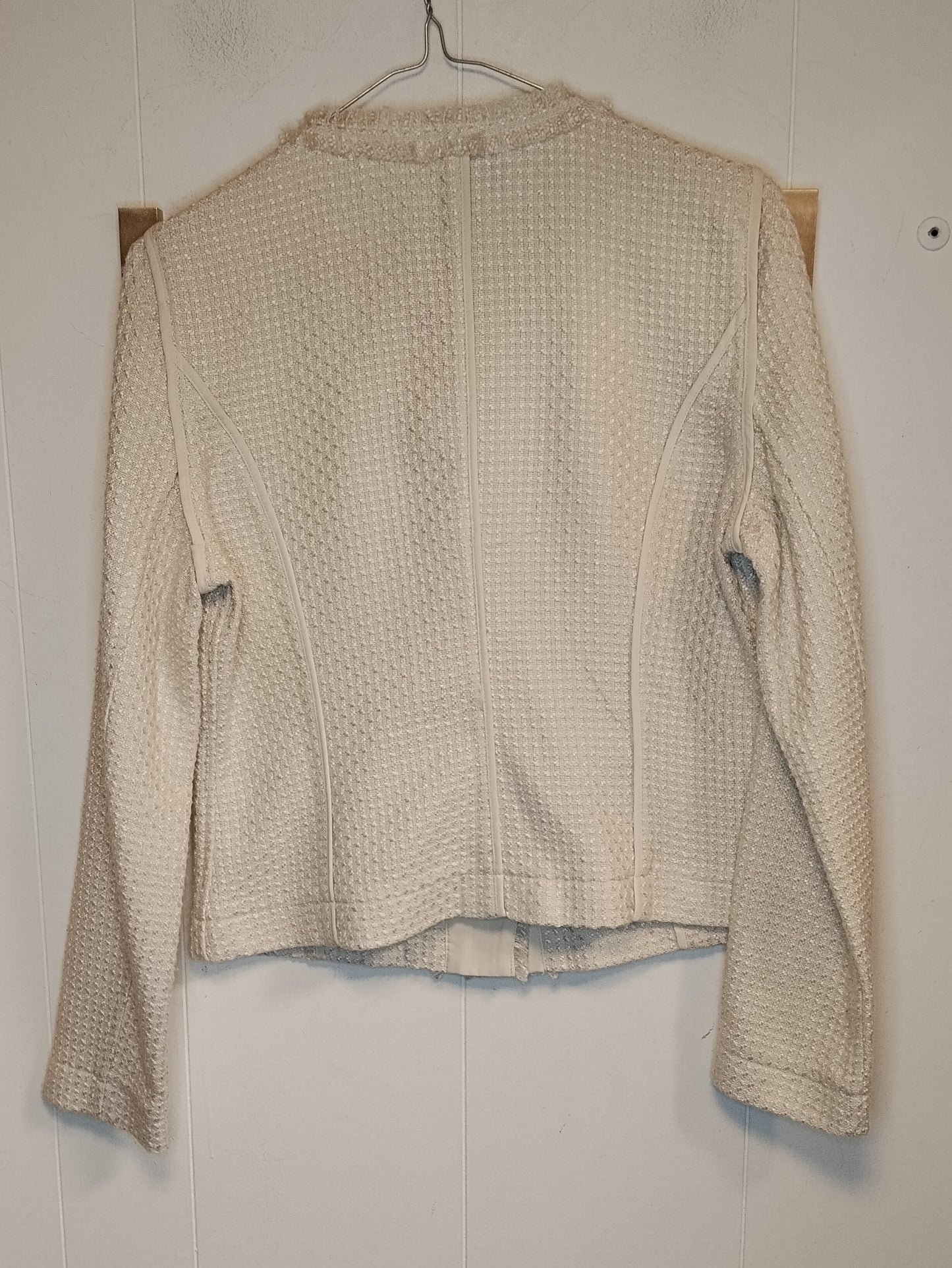 Giacca Donna Mango Bouclé Beige Chiaro Taglia M Elegante con Tasche Stile Chanel