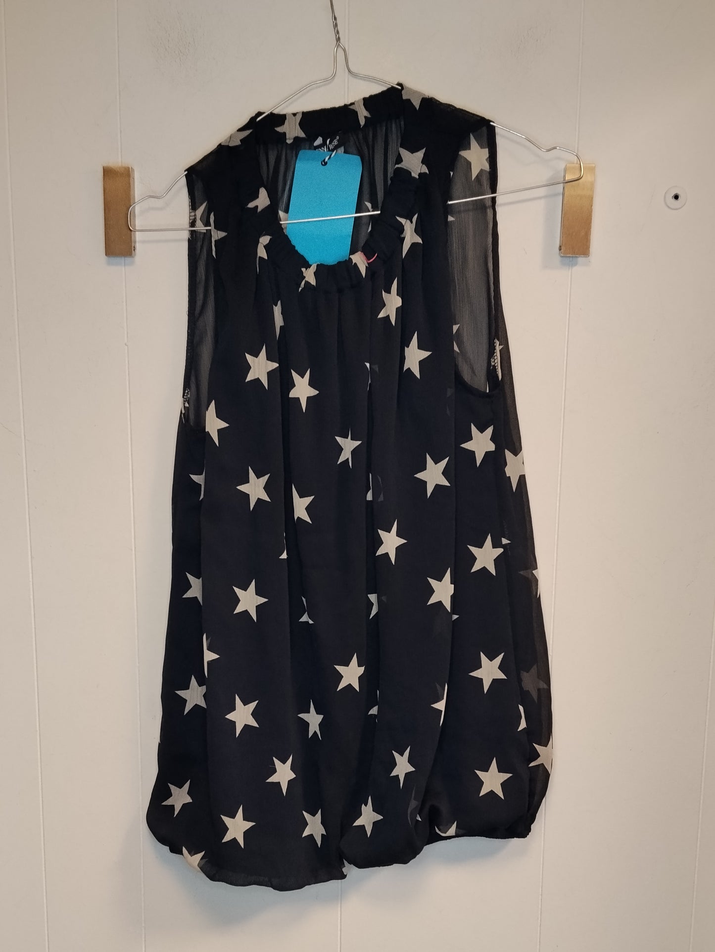 Top Denny Rose Donna Taglia M Blu con Stelle Bianche Chiffon