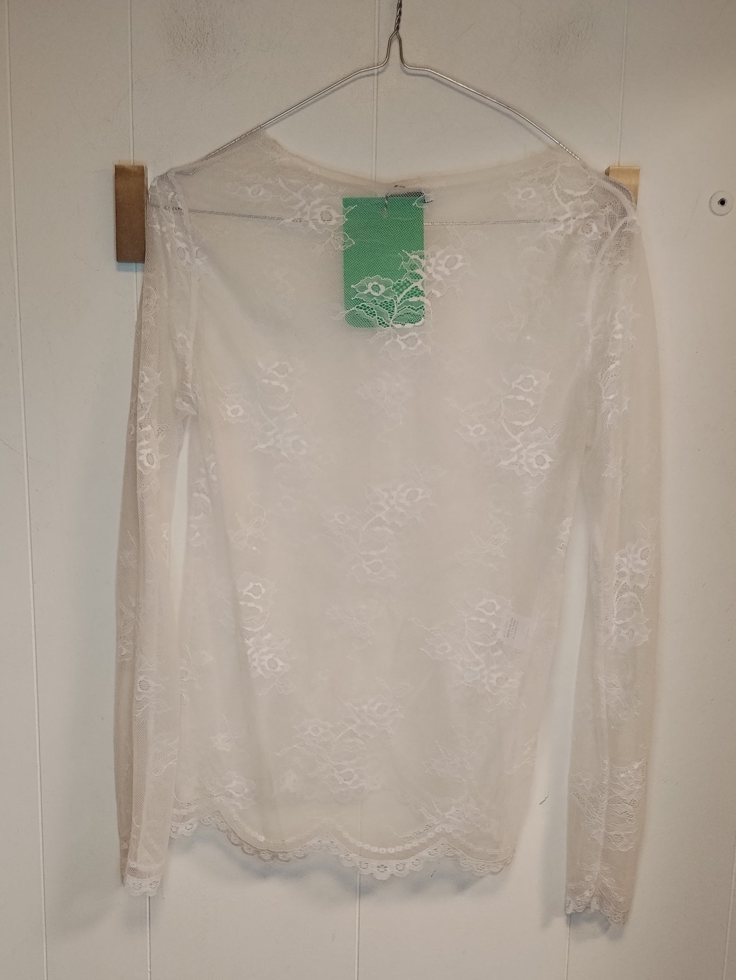 Maglia Donna Mya Street in Pizzo Bianco Trasparente Manica Lunga Taglia S