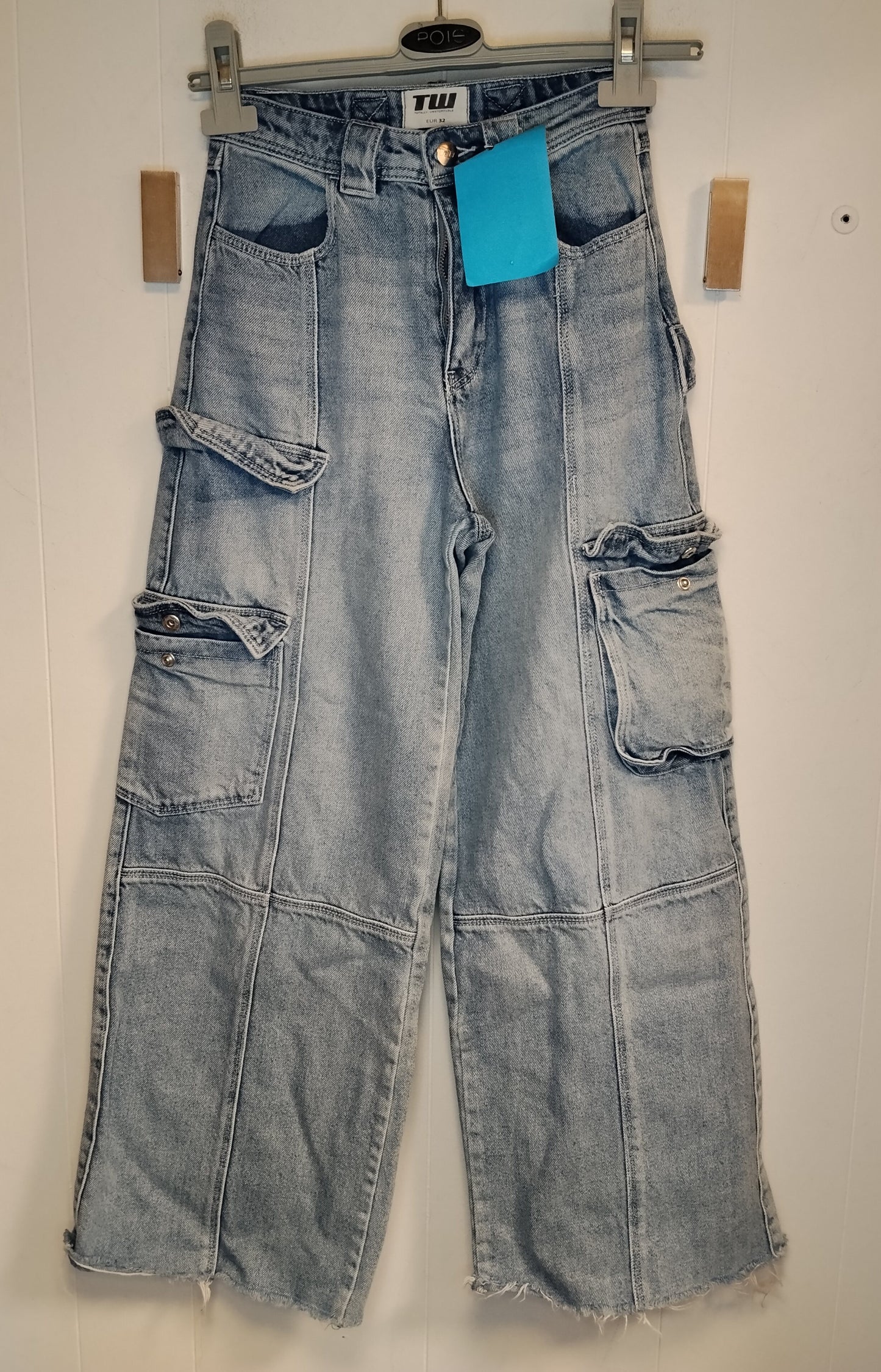 Jeans Cargo Donna TW Taglia 32 Vita Alta Denim Chiaro Girovita 58 cm