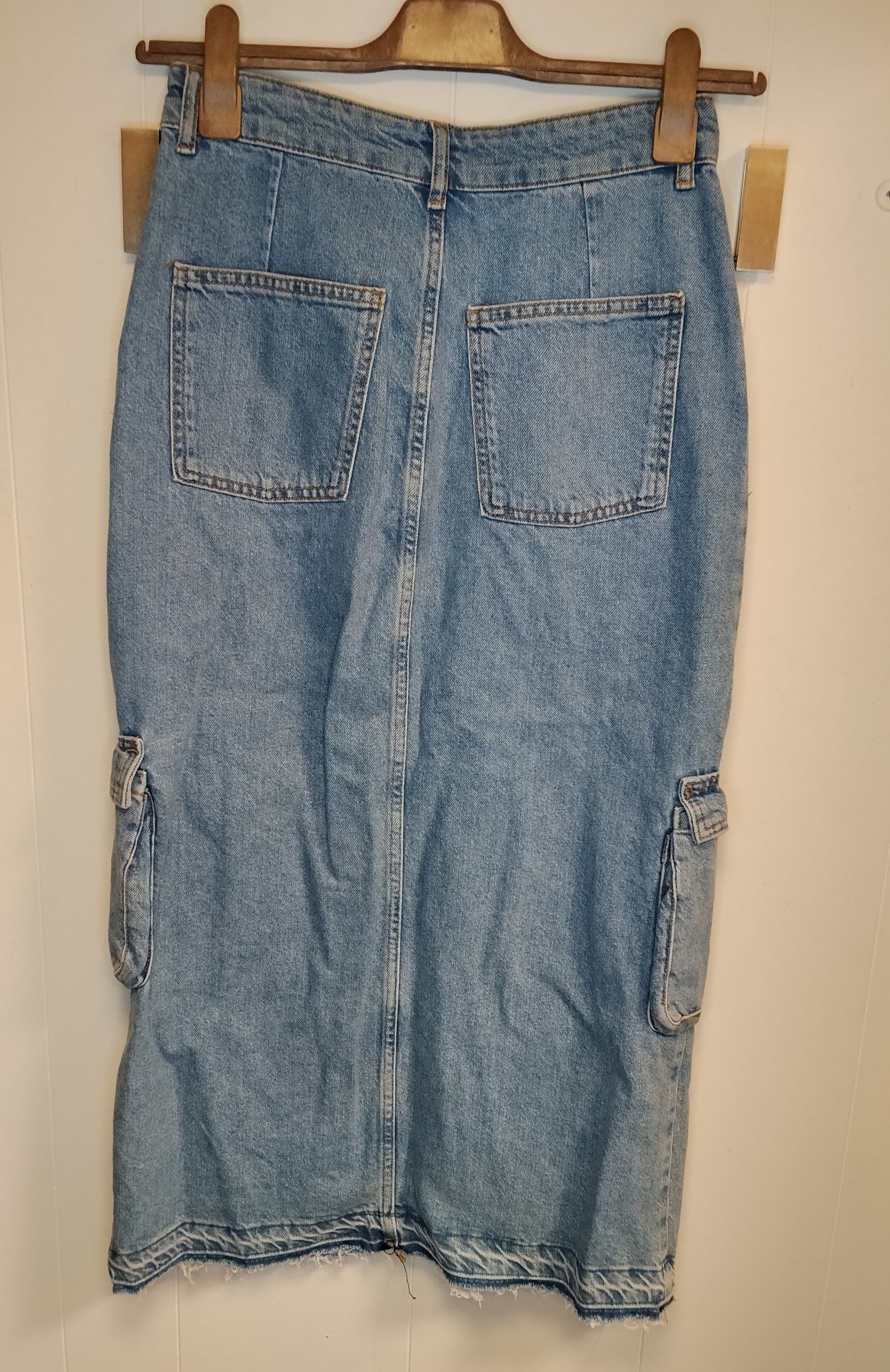 Gonna Jeans Bershka Cargo Donna Taglia 40 Denim Lungo Tasche Laterali