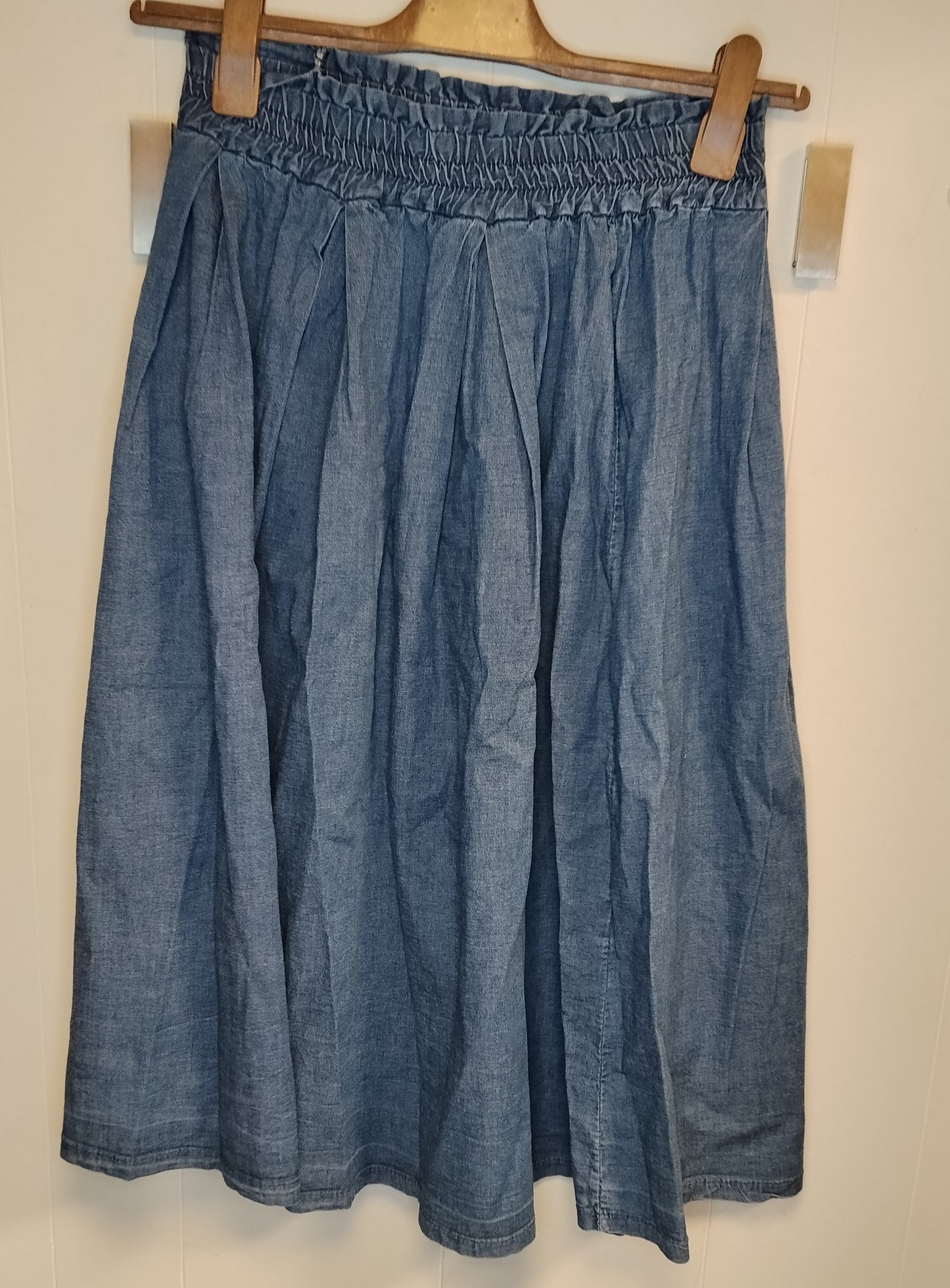 Gonna Lunga Donna Effetto Denim Blu Taglia M Vita Elasticizzata Girovita 66 cm