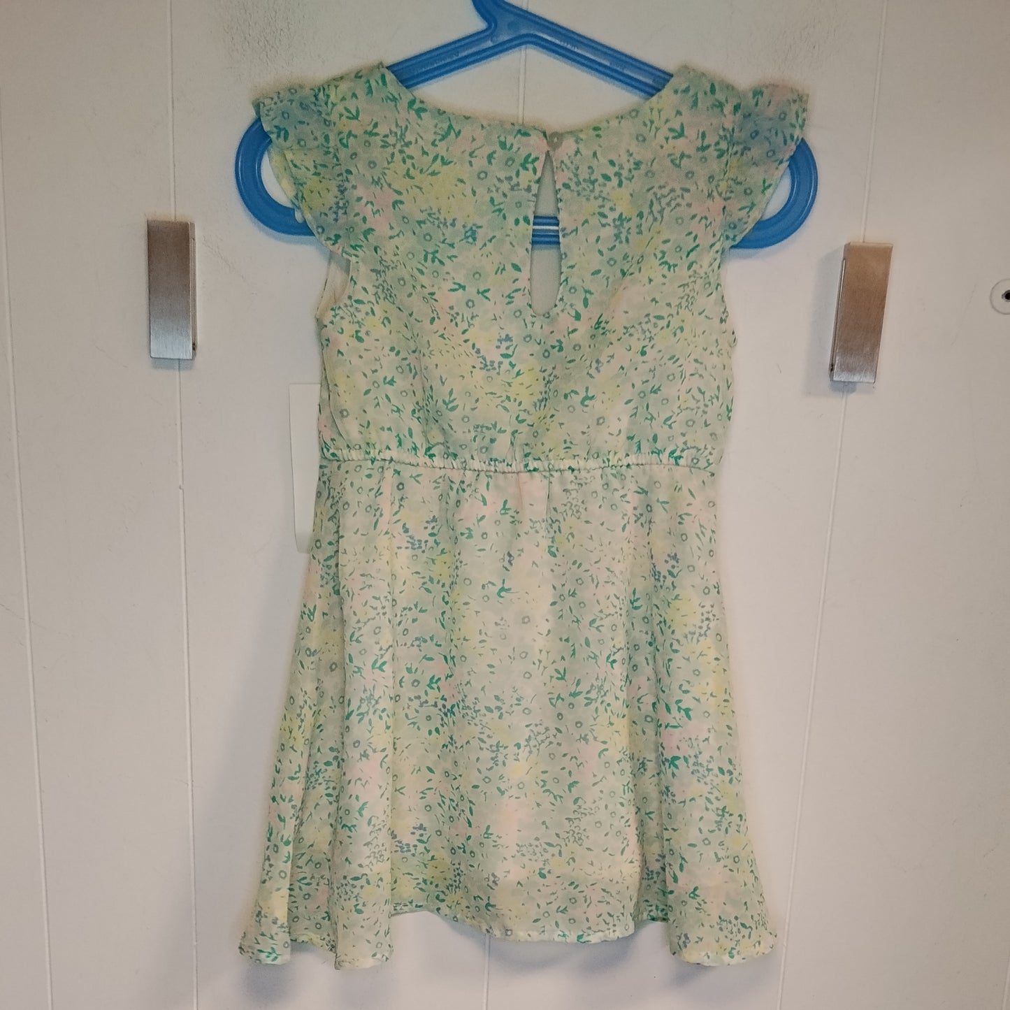 Vestito Bambina H&M 4 Anni Verde Pastello Fantasia Floreale con Fiocco Rosa