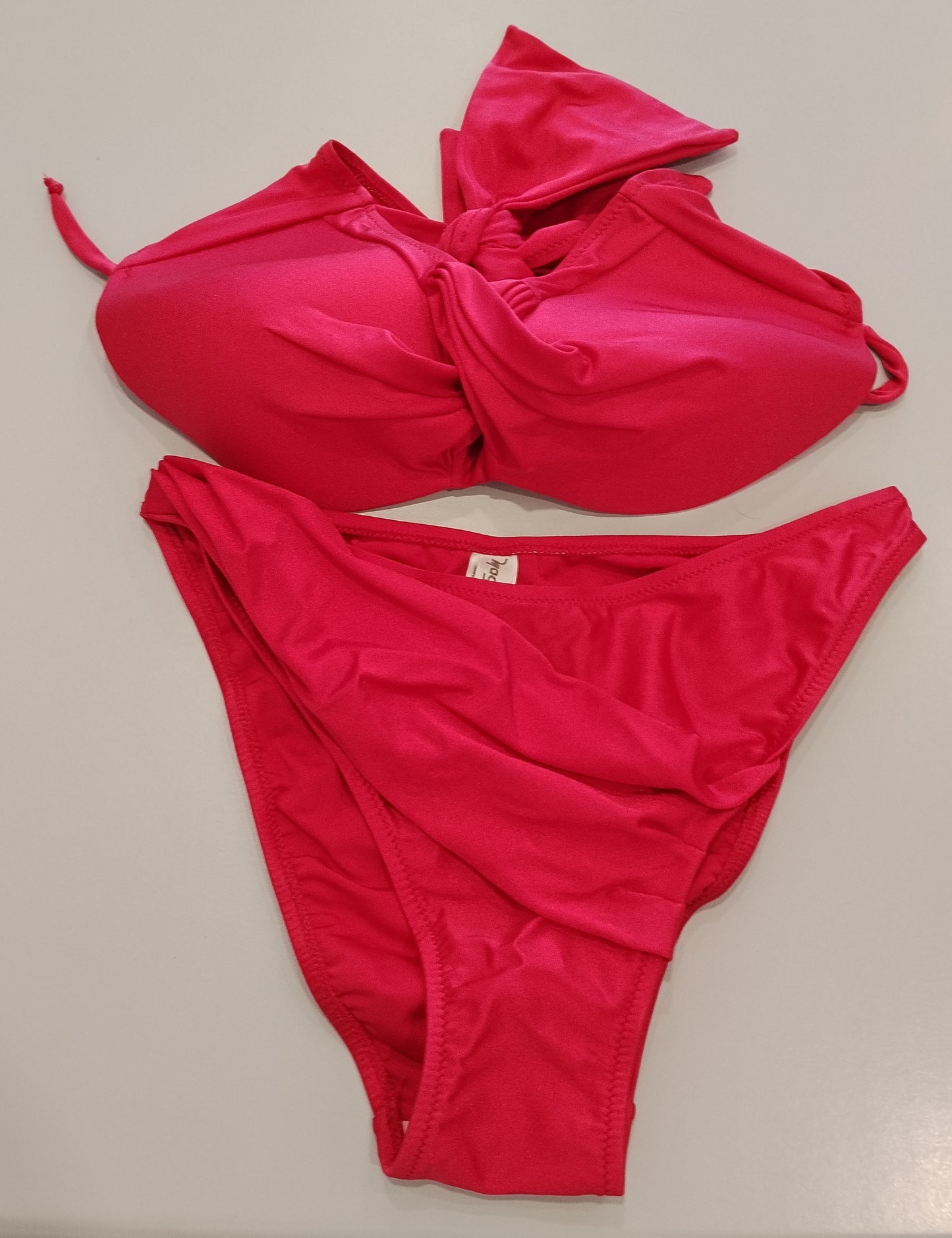 Bikini Donna Magic Fucsia Fluo Taglia 44/46 Fascia Imbottita con Nodo Frontale