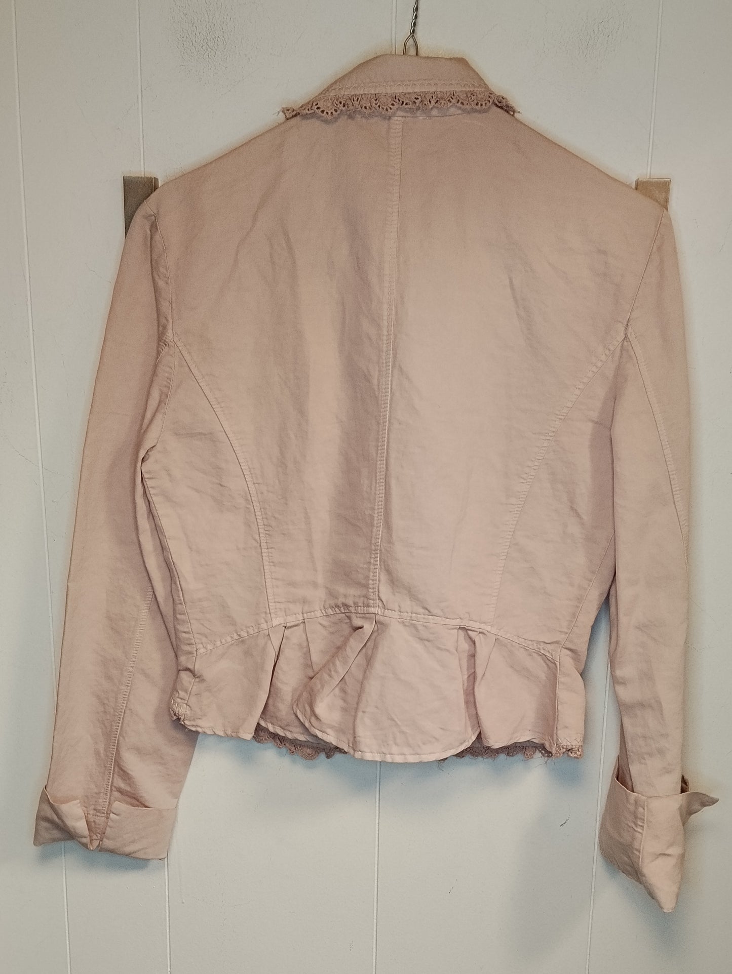Blazer Donna Motivi Rosa Cipria Taglia 44 Giacca Elegante con Pizzo