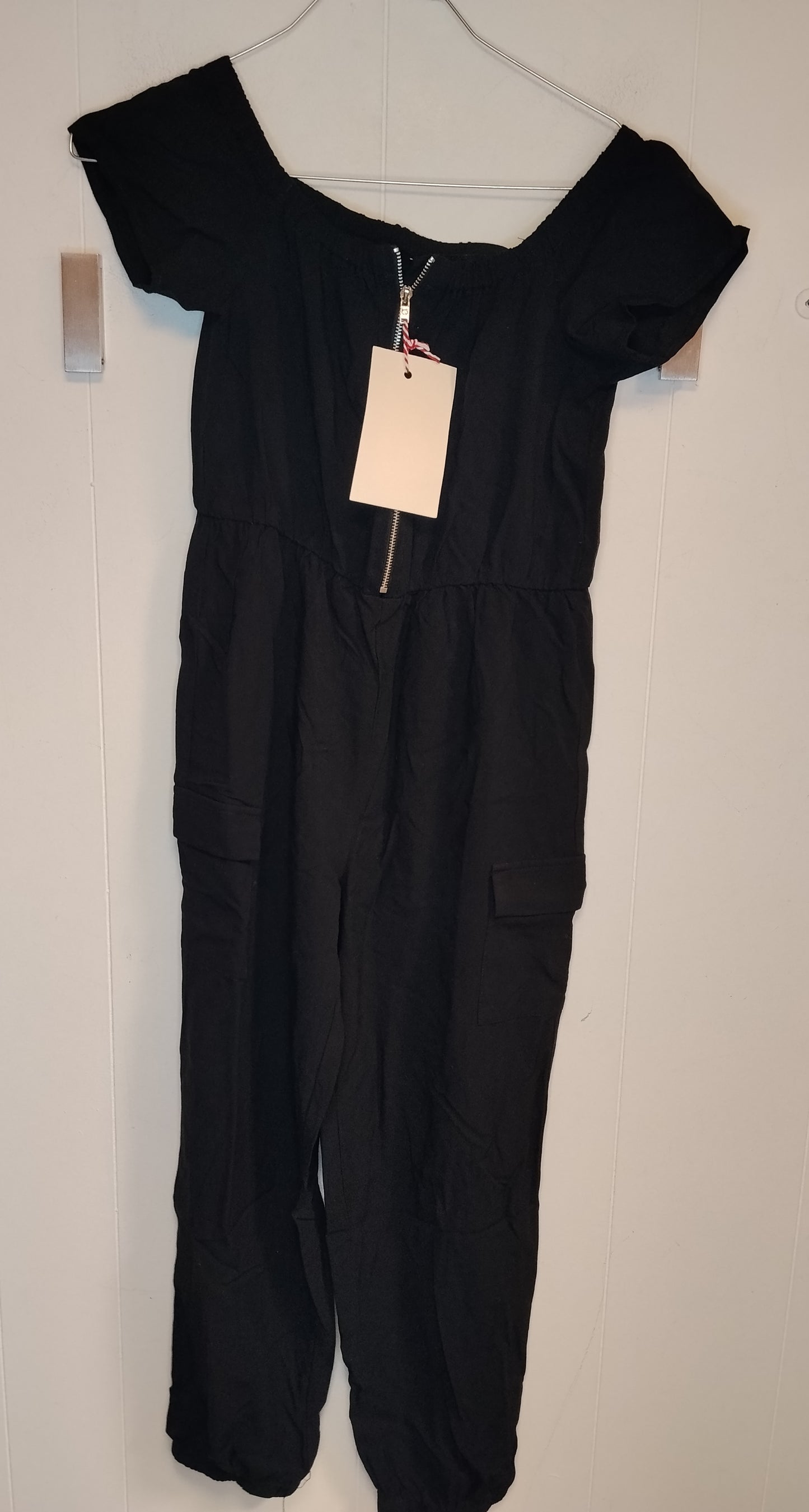 Tuta Intera Bambina Nera Taglia 10-11 Anni Stile Cargo Casual