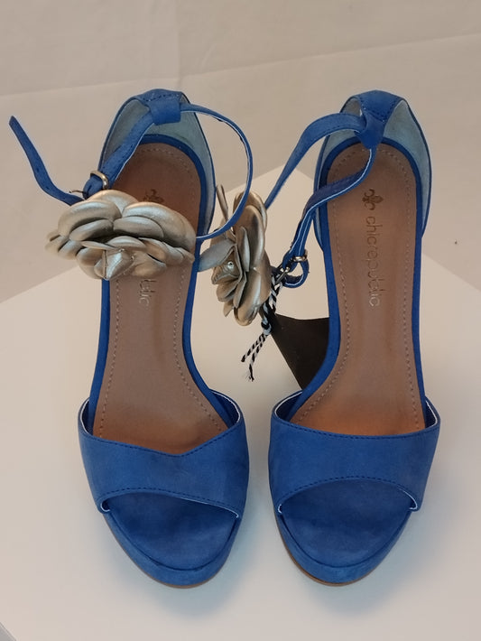 Sandali con tacco Chicrepublic donna taglia 37 blu con fiore decorativo