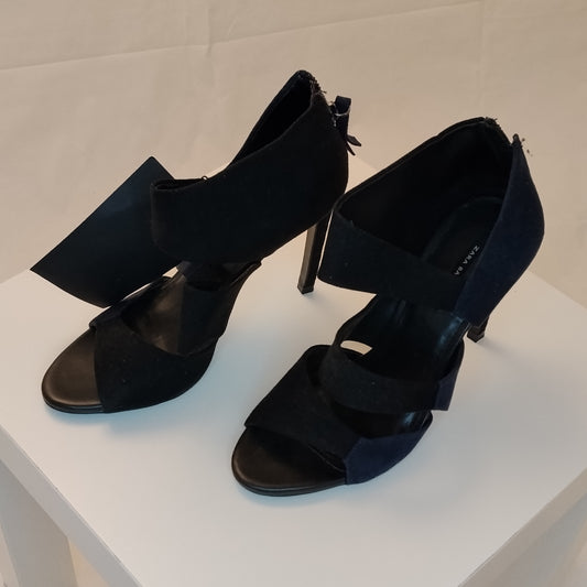 Sandali con tacco Zara donna taglia 37 neri eleganti open toe
