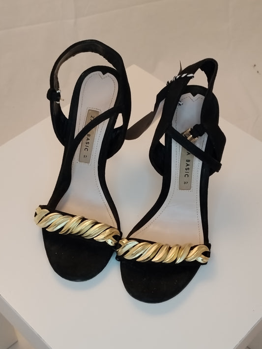Sandali Zara Basic donna taglia 37 neri con dettaglio dorato
