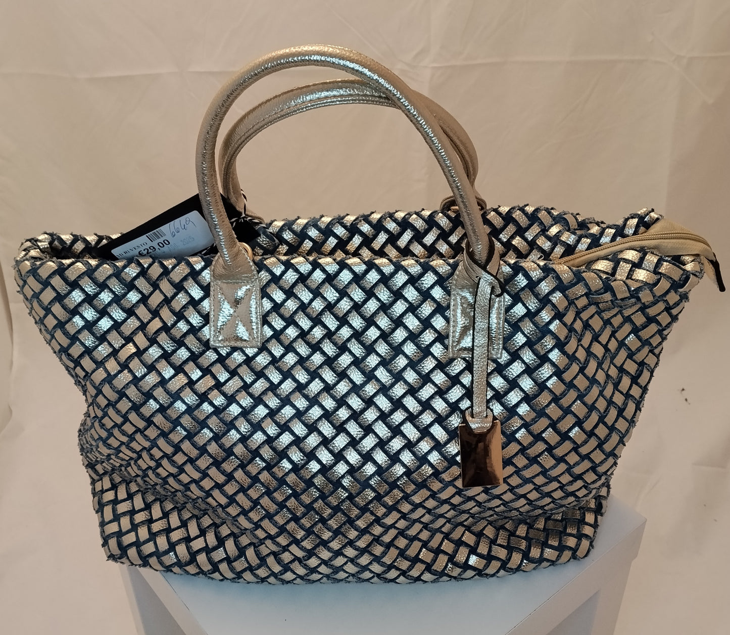 Borsa intrecciata argento e blu grande – Shopper elegante fashion
