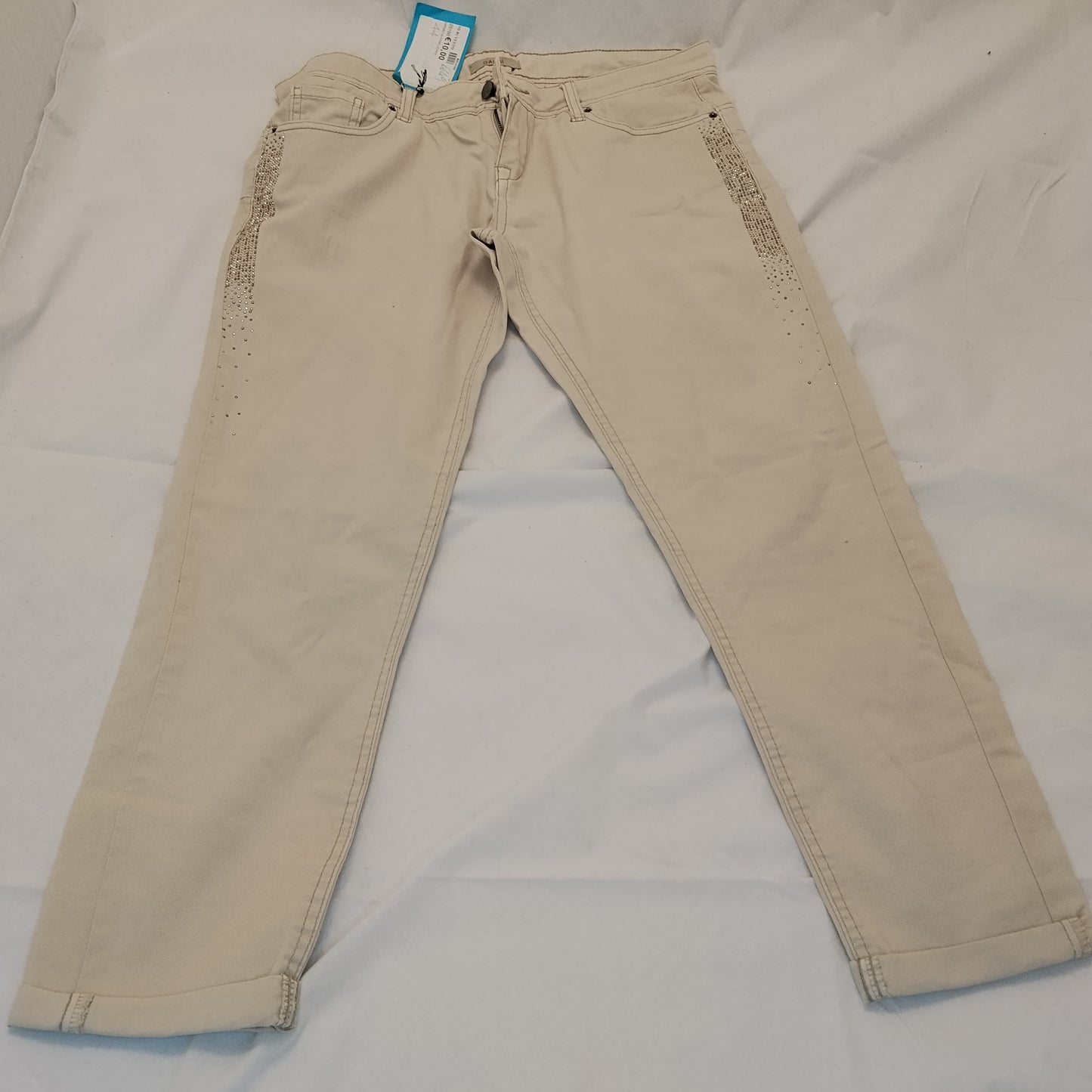 Jeans Gaudì beige con strass taglia 44 – Pantaloni donna eleganti