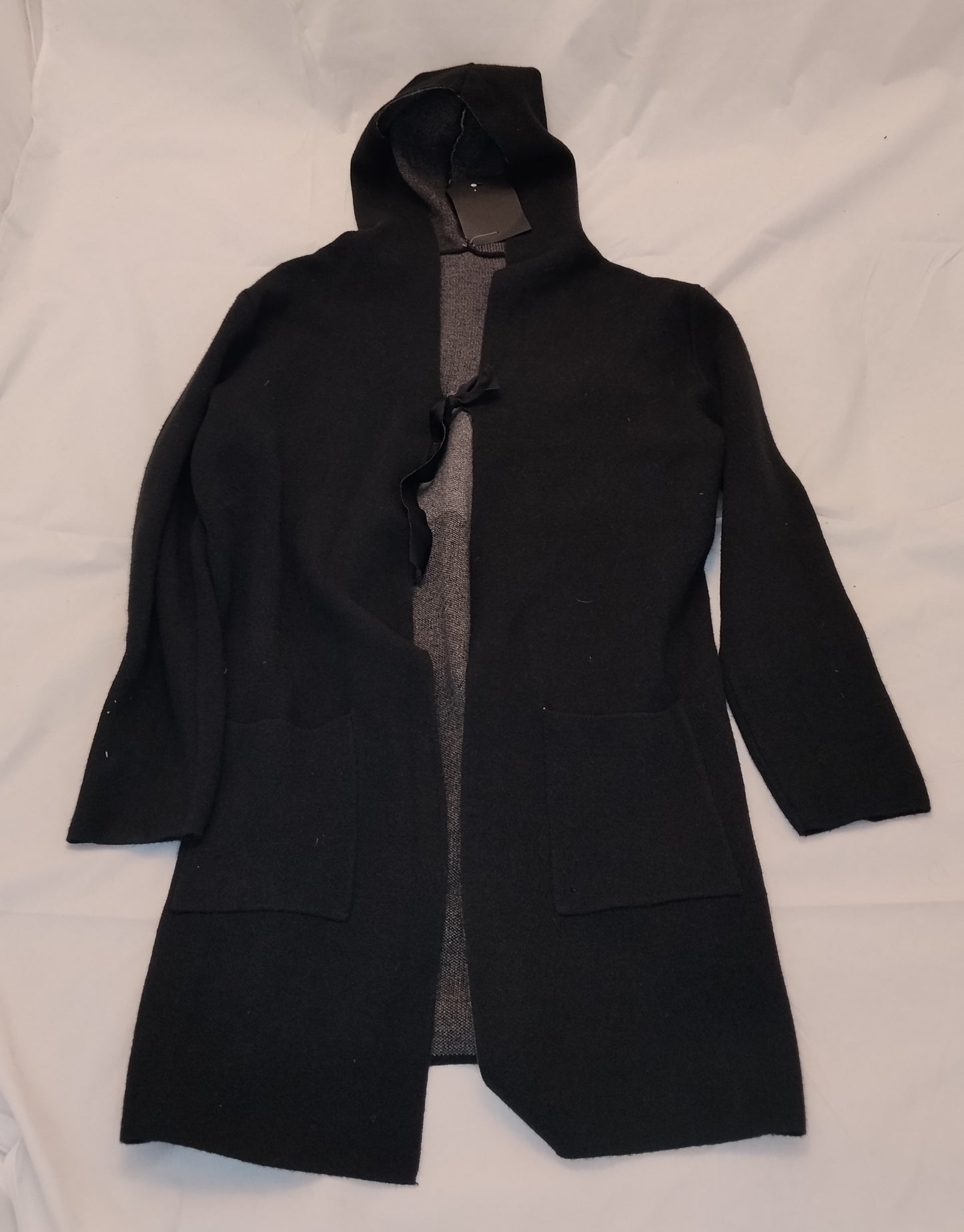 Cappotto Donna Nero con Cappuccio Taglia L Cardigan Lungo Elegante