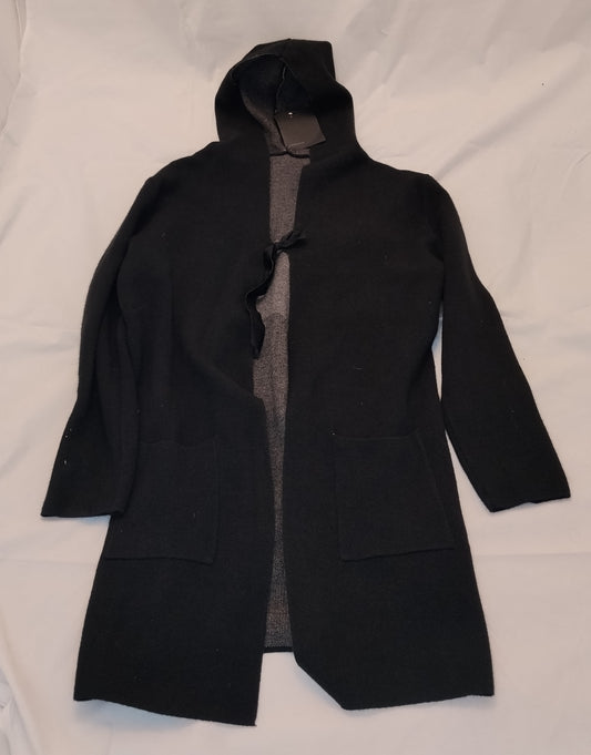 Cappotto Donna Nero con Cappuccio Taglia L Cardigan Lungo Elegante