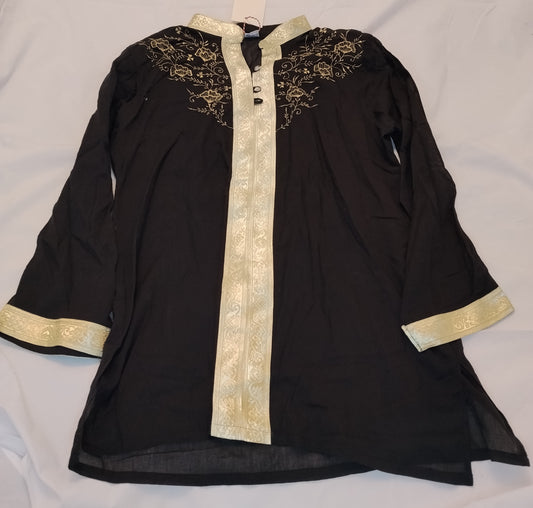 Tunica Donna Nera con Ricami Dorati Taglia Unica Stile Etnico Elegante