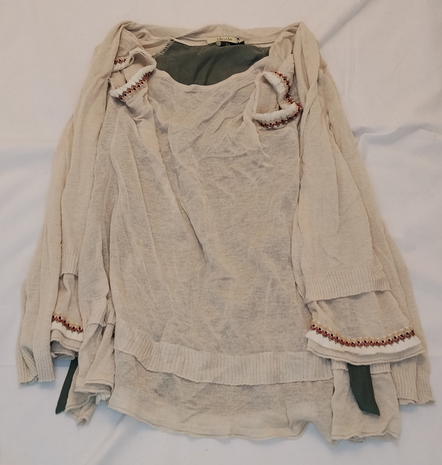 Maglia Donna No-Nà Beige con Dettagli Ricamati Taglia M Stile Boho