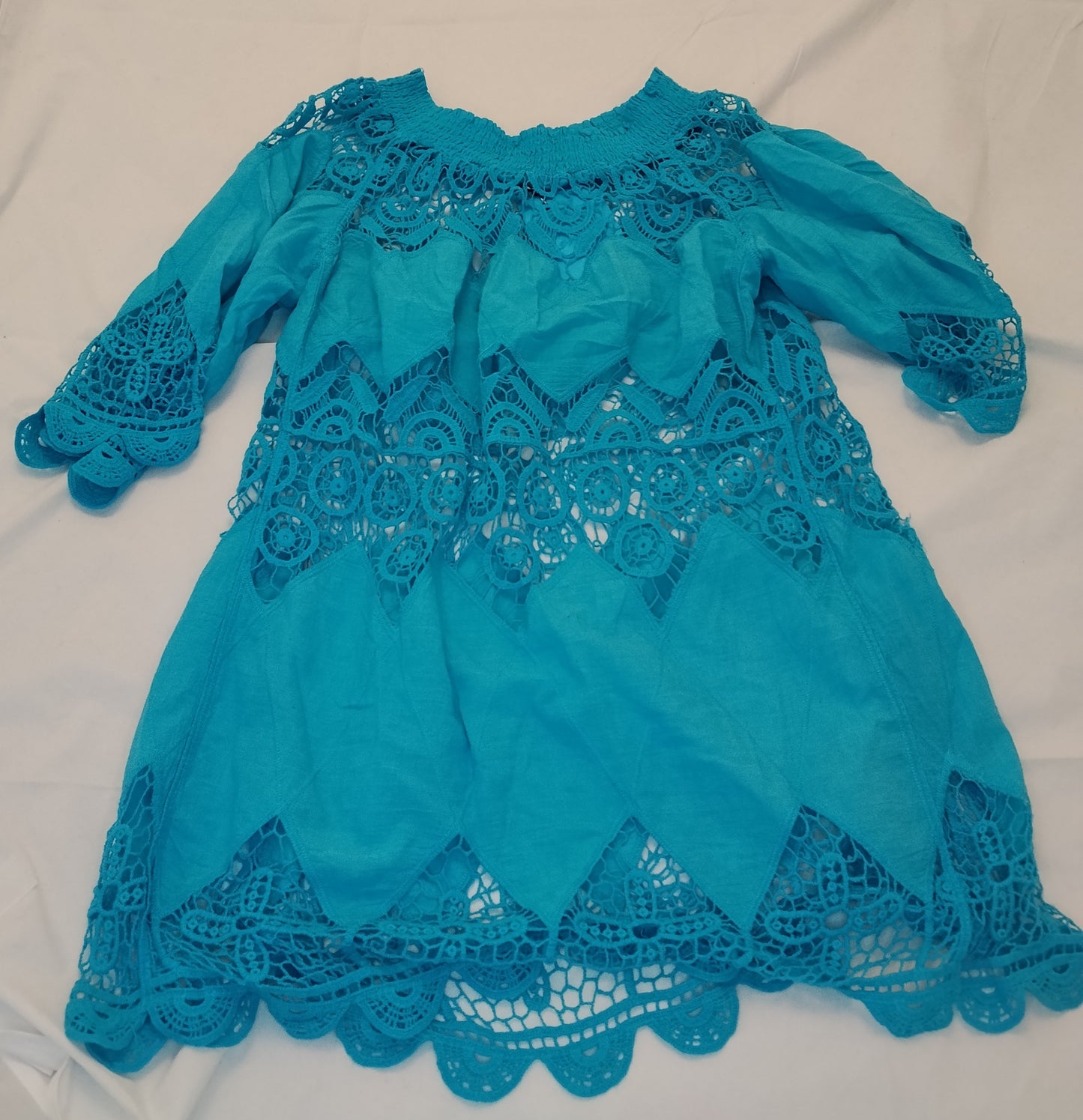 Abito Donna Turchese in Pizzo Taglia Unica Vestito Elegante Ricamato