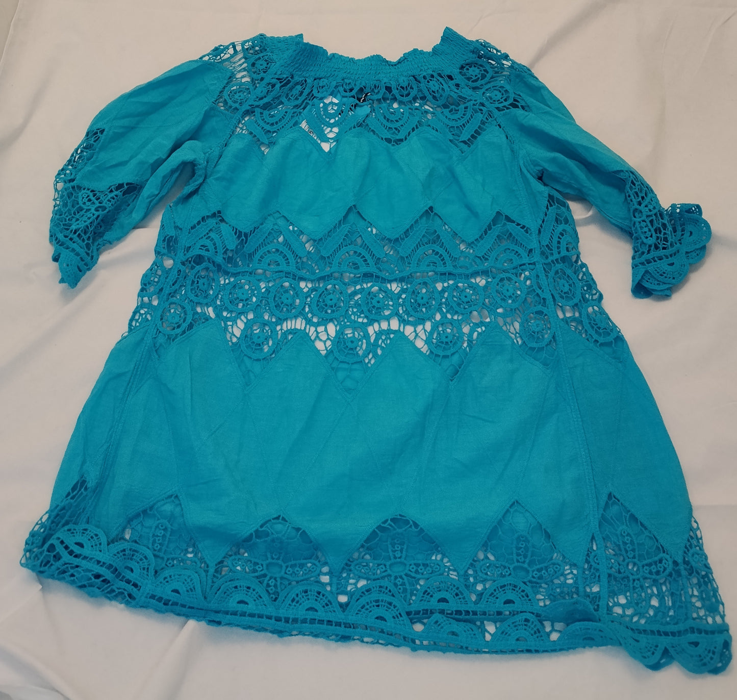 Abito Donna Turchese in Pizzo Taglia Unica Vestito Elegante Ricamato