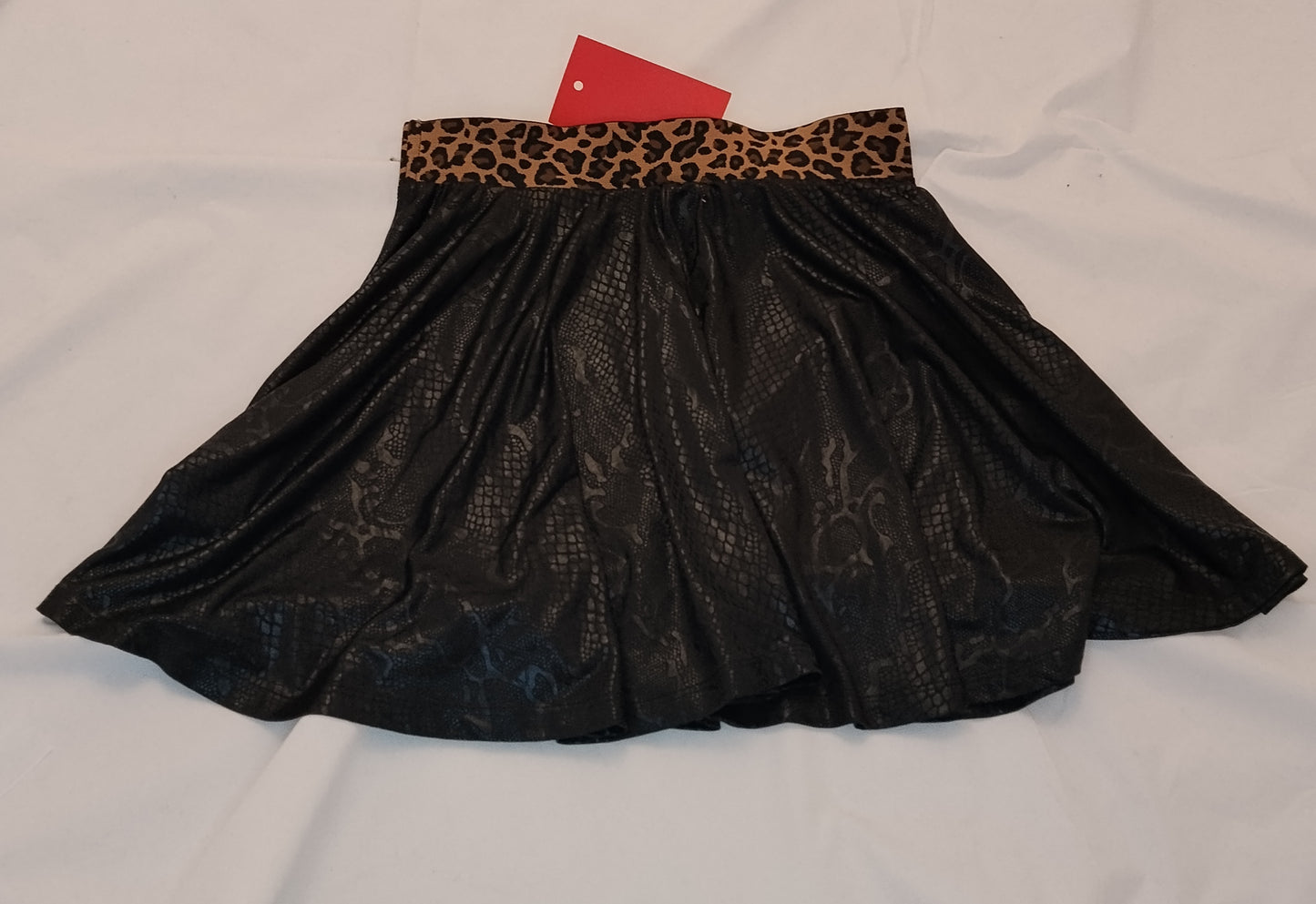 Gonna Donna Nera Effetto Pelle con Fascia Animalier Taglia S Mini Gonna