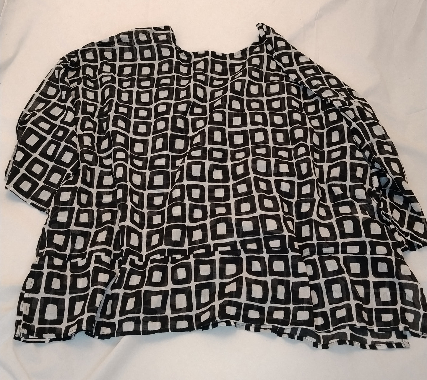 Blusa Donna Fantasia Geometrica Bianco Nero Taglia Unica Casual Chic