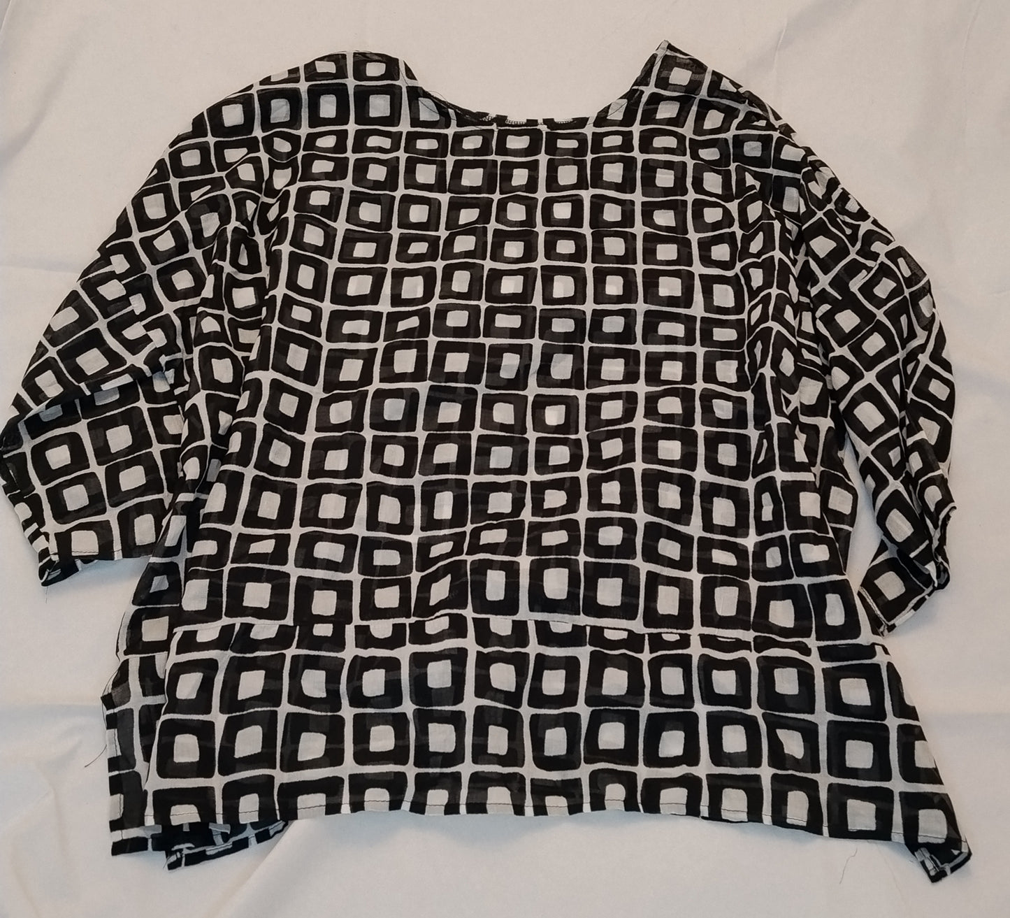 Blusa Donna Fantasia Geometrica Bianco Nero Taglia Unica Casual Chic