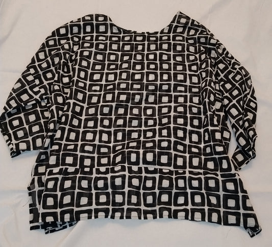 Blusa Donna Fantasia Geometrica Bianco Nero Taglia Unica Casual Chic