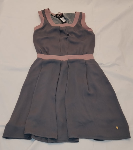 Abito Donna Amy Gee Grigio con Profili Rosa Taglia 42 Vestito Elegante Svasato