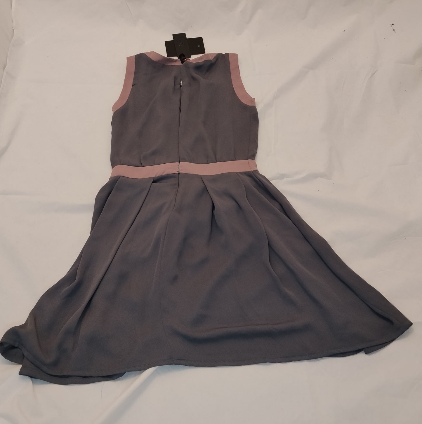 Abito Donna Amy Gee Grigio con Profili Rosa Taglia 42 Vestito Elegante Svasato