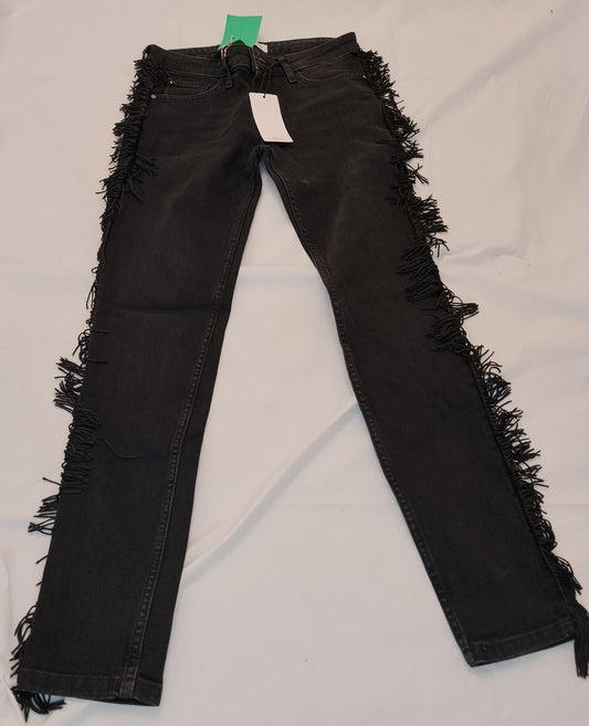 Jeans Donna MNG Denim Nero con Frange Laterali Taglia 40 Pantaloni Skinny Nuovi con Cartellino