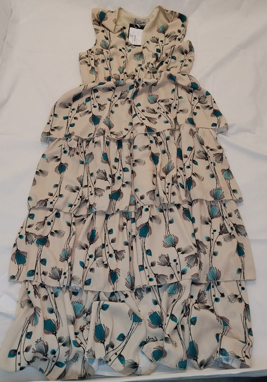 Abito Donna Crochè Fantasia Floreale Beige Taglia M Vestito Elegante con Balze